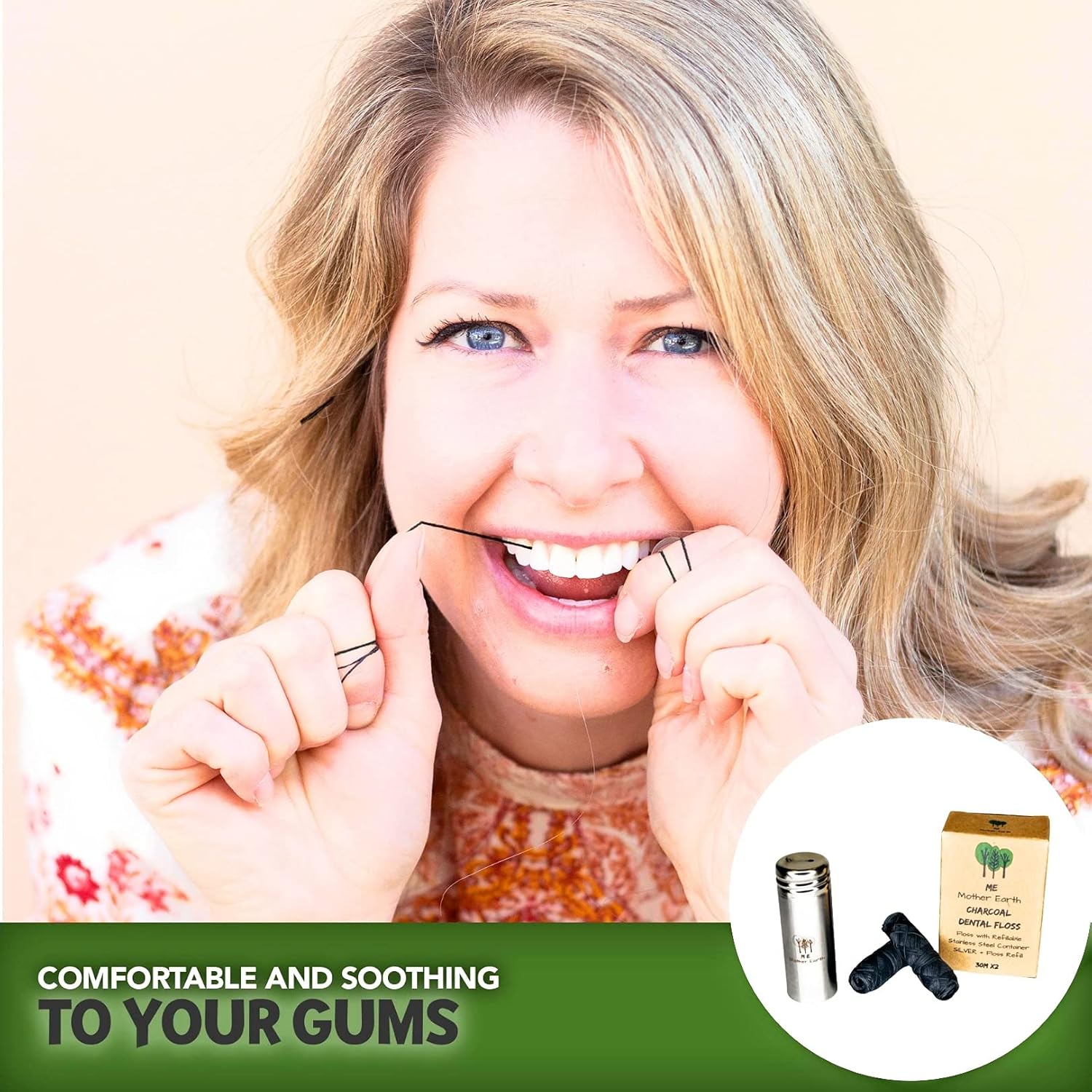 Vegan Biodegradable Bamboo Charcoal Dental Floss with Refillable Stainless Steel Container | 33yds x2 | Extra Floss Refill | Natural Candelilla Wax | Peppermint | Eco Zero Waste Oral Care : Beauty & Personal Care