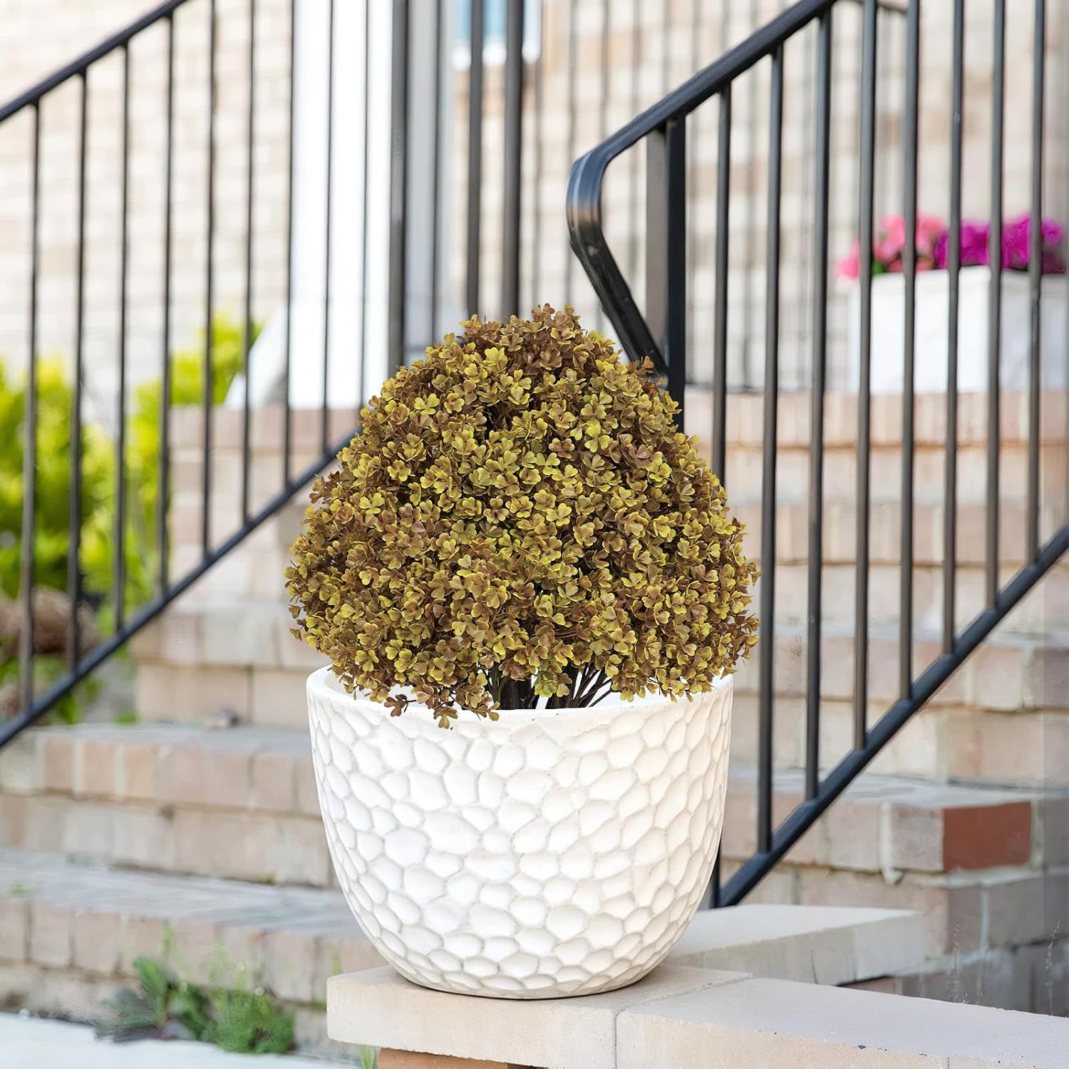 24" Artificial Boxwood Fall Topiary Trees, Faux Plants Outdoor Set of 2