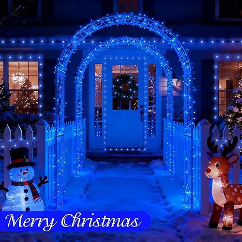 Miniatura 6 de QITONG Luces solares azules de Navidad, paquete de 4 luces LED de 33 pies cada uno, 100 luces LED para exteriores, impermeables, 8 modos, alambre