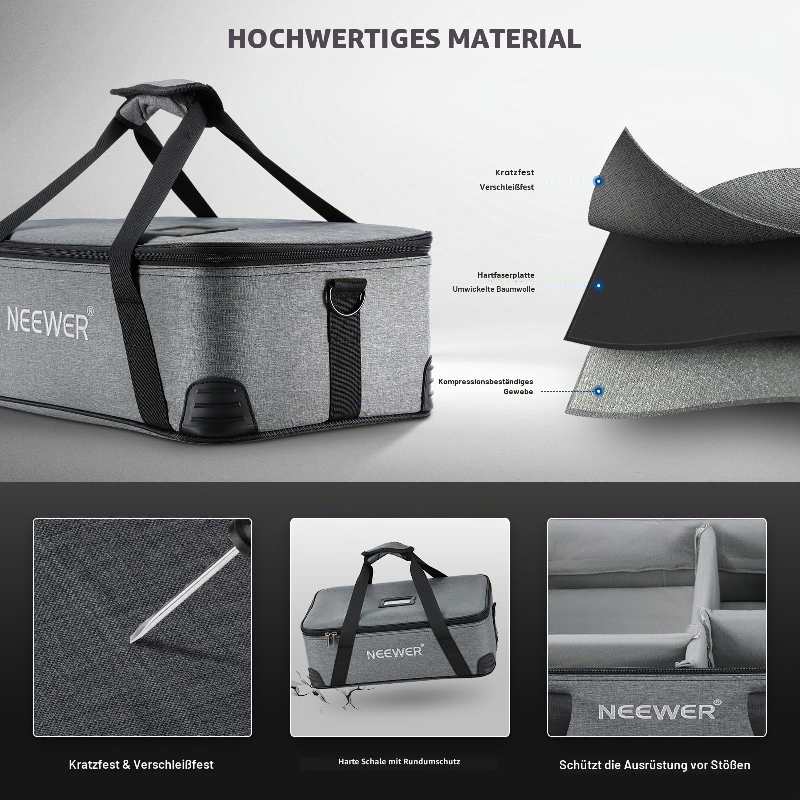 NEEWER Tragetasche mit beweglicher Schaumstoffpolsterung für Studio Light Q300 Vision 4 ML300 CB60B RGB CB60 MS60B MS60C MS150B, Robuste Transporttasche aus Oxford Gewebe mit Schultergurt & Griff, PB5