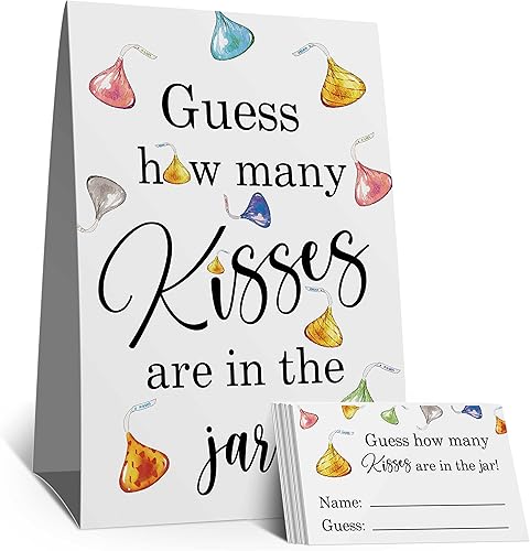 Guess How Many Kisses - Juego de baby shower, decoraciones doradas para baby shower, chocolate en acuarela, despedida de soltera, cumpleaños,