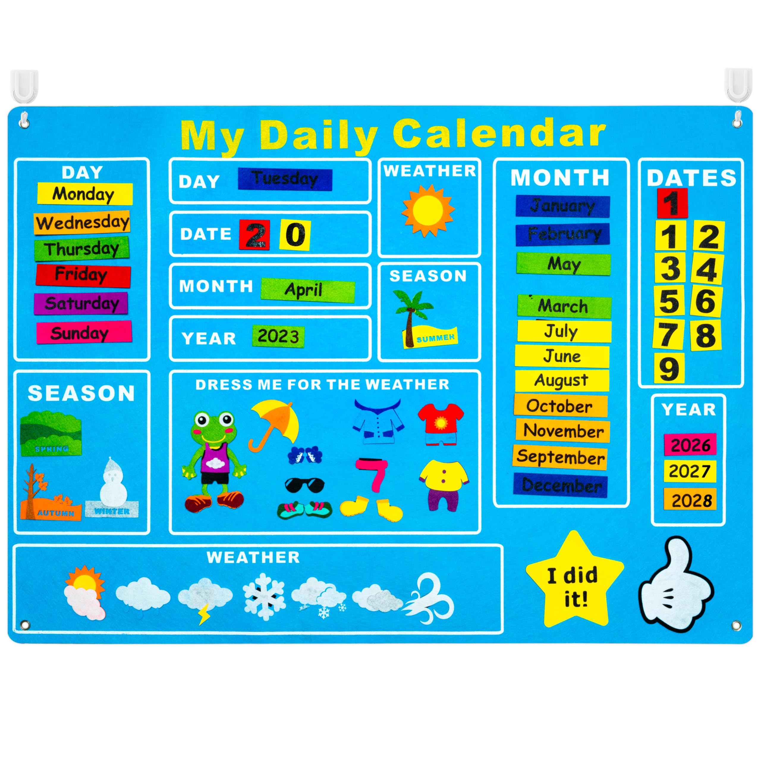 WATINC 70Pcs My First Daily Calendar Felt Board for Toddlers Kids 3.5Ft Today Calendar Chart Hanging Board for Wall DIY Date Weather Season Month Dress Up Preschool Educational Early Learning Play Kit