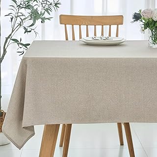 maxmill Linen Texture Tablecloth Water Resistance Antiwrinkle Spillproof Wipeable Washable Fabric Table Cloth for Dining Room, Buffet Banquet Party Holiday Dinner, Rectangular 60 x 108 Inch, Linen
