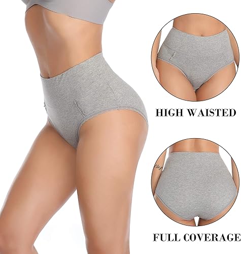 Miniatura 4 de MISSWHO Ropa interior de algodón de cintura alta para mujer, suave, transpirable, cobertura completa, elásticos, paquete de 5 unidades