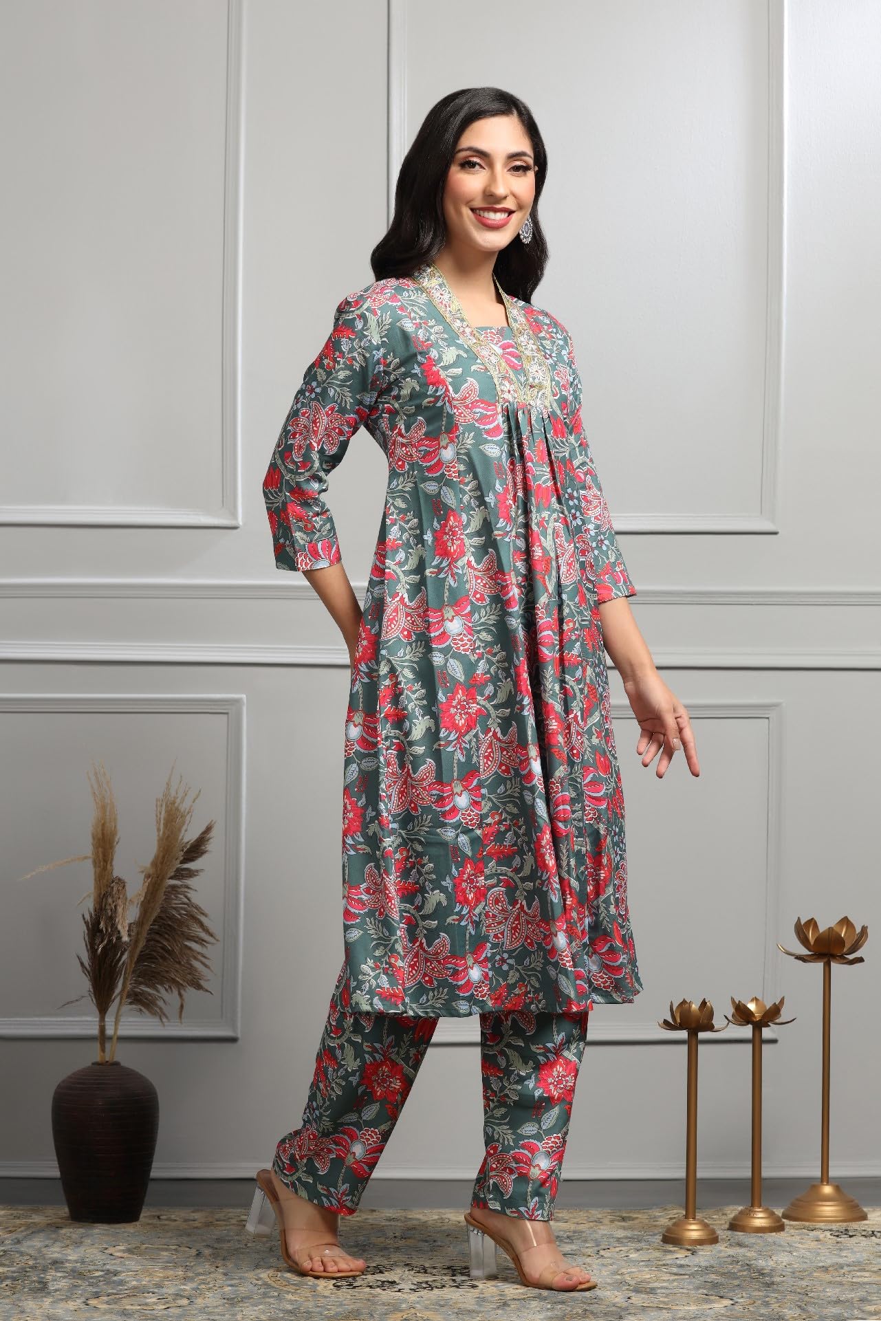 Om Sai Latest Creation Alia Cut Kurta Set For Women | Alia Cut Anarkali Set For Women | Embroidery Kurta Set For Women. (Xxx-Large, Olive)