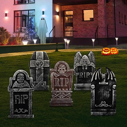 Miniatura 5 de Lápidas de Halloween para exteriores, 5 estilos, lápidas para cementerio, Halloween, RIP, cementerio, lápidas, accesorios para decoración de patio