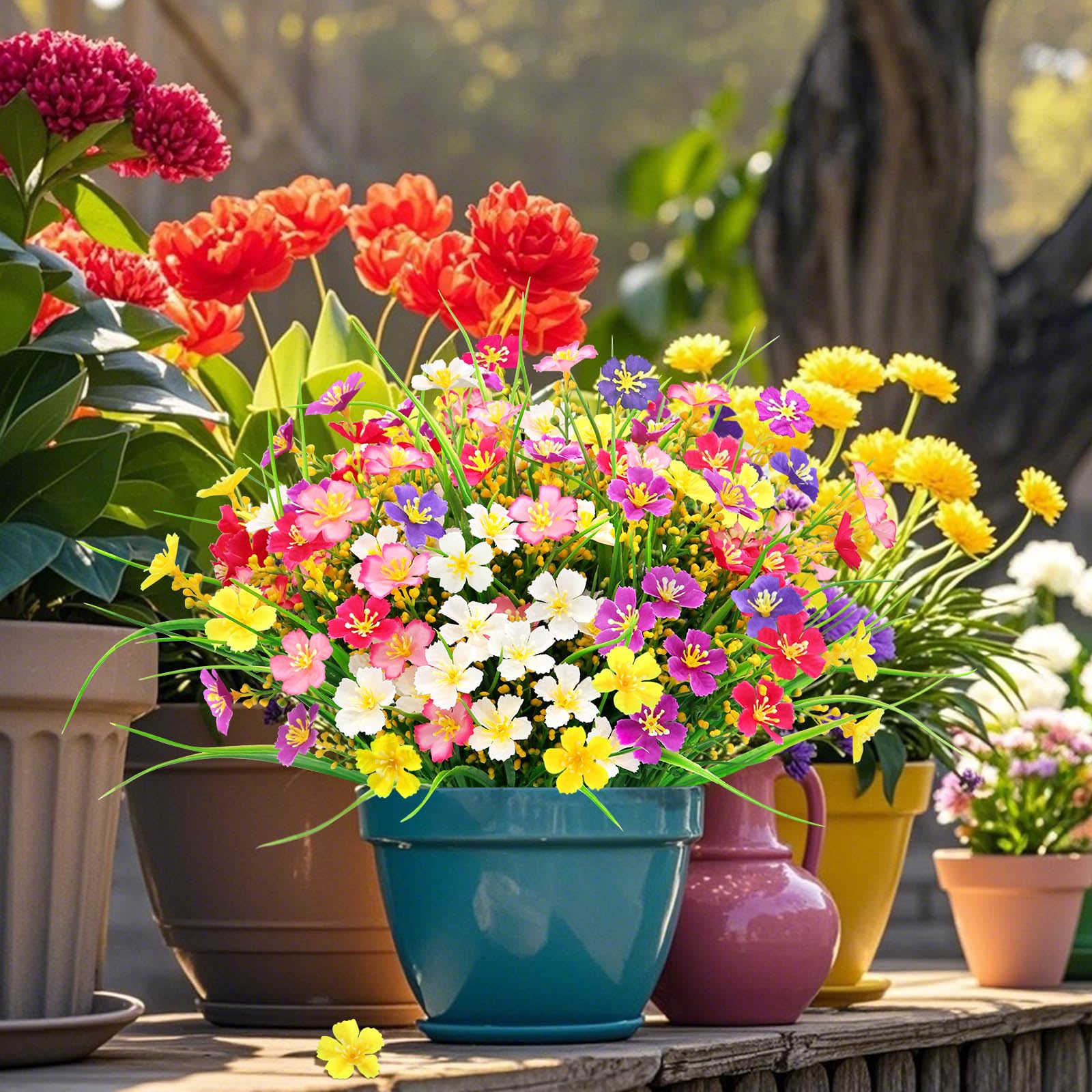 Yueshop Künstliche Blumen, UV-beständige künstliche Pflanzen, für den Außenbereich, realistische Gänseblümchen, Kunstkunststoff, Gänseblümchen, für den Innenbereich, Zuhause, Hochzeit, Veranda