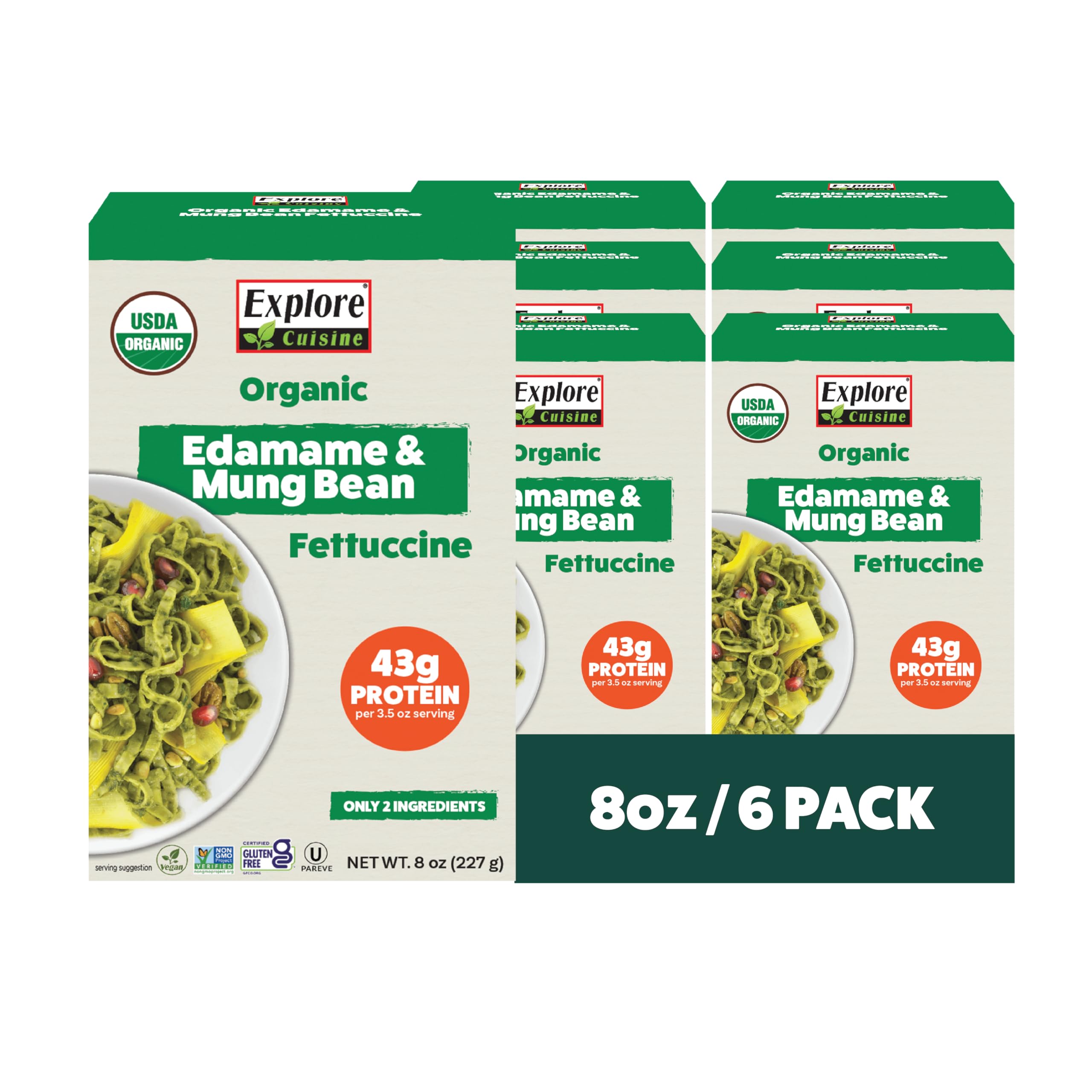 explore cuisine organic edamame & mung bean fettuccine, 8 oz, pack of 6