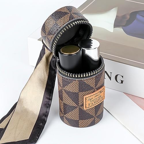 Miniatura 4 de Adorila Estuche de lápiz labial, mini organizador de lápiz labial de cuero, bolsa de lápiz labial de viaje con llavero para esmalte de uñas de