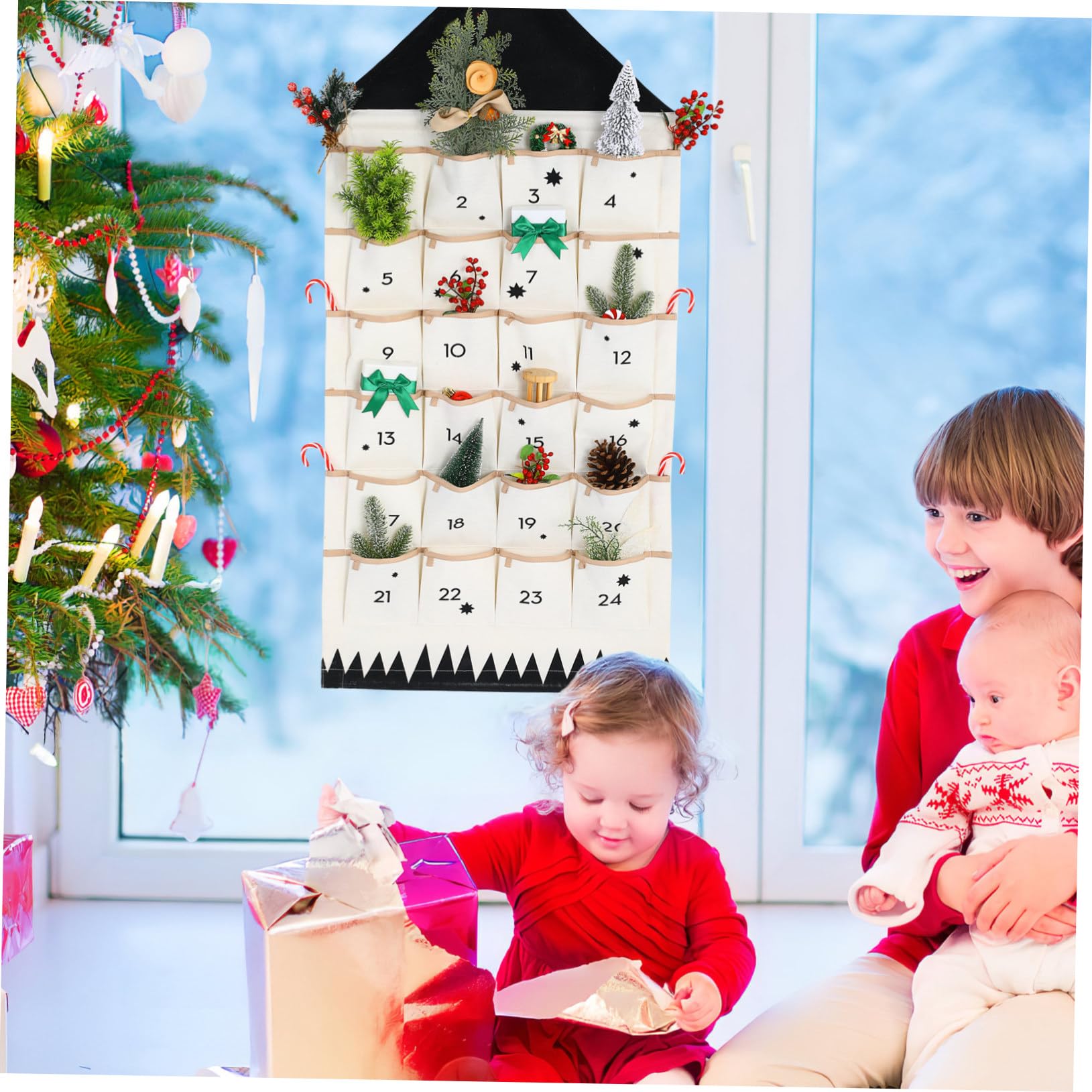 VICASKY Weihnachtskalender Wandtasche Aus Baumwolle Mit 24 Taschen Multi Aufbewahrungstasche Kleinigkeiten Organizer Zum Hängen
