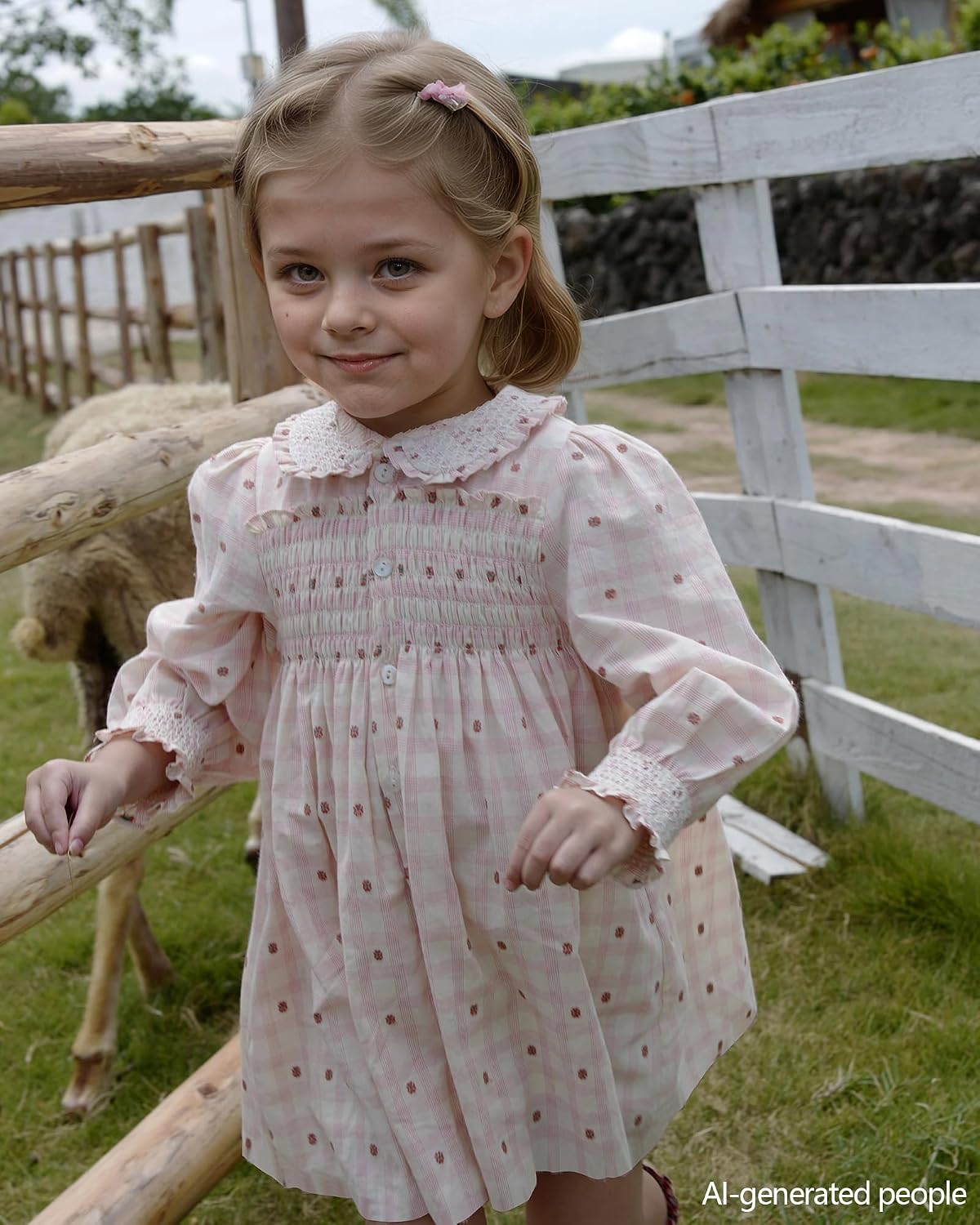 Twoflower Hand-Embroidered Dress – Smocking and Lace Vintage Autumn Long Sleeve Clothing Kids Toddler Holiday Birthday Party