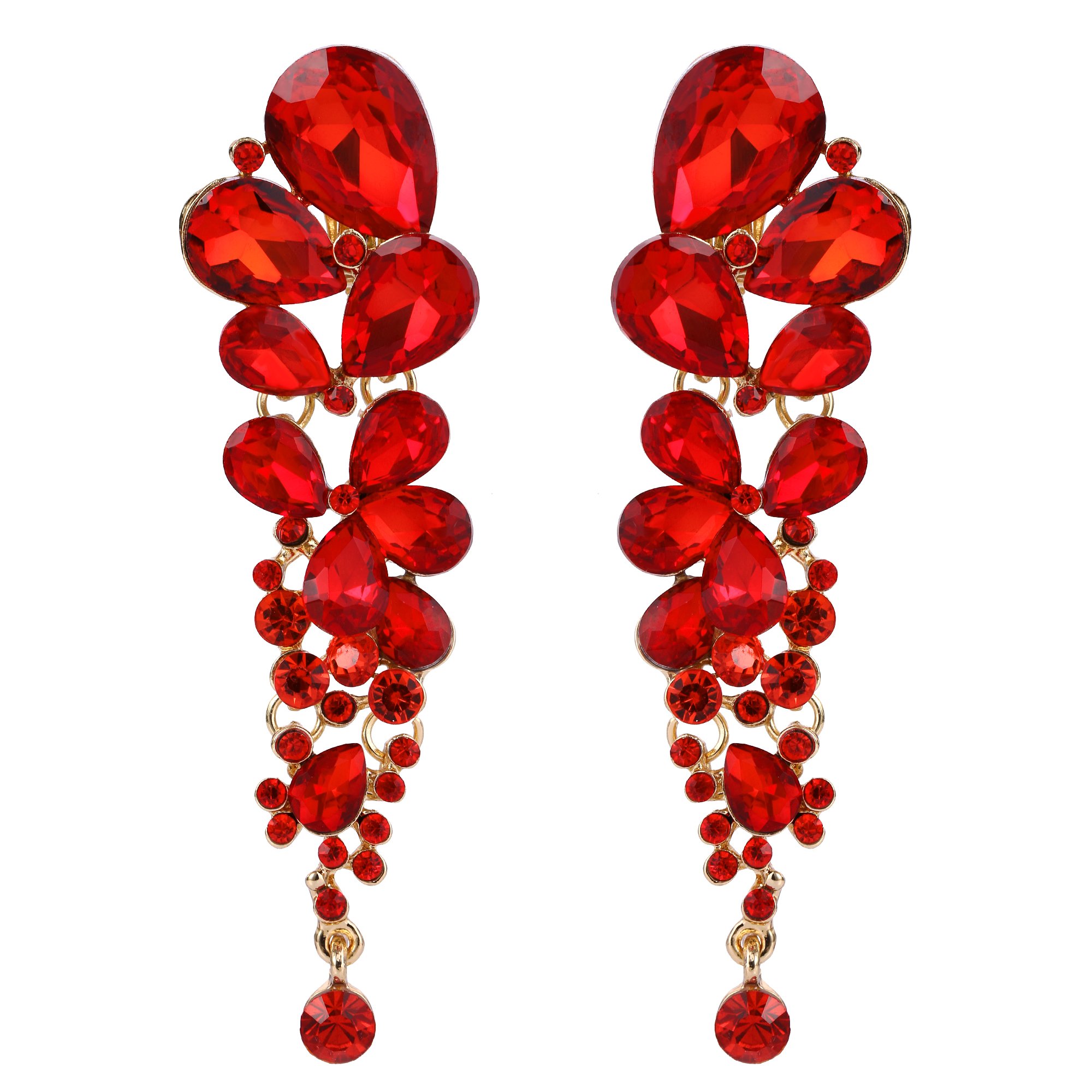 EVER FAITHWomen's Austrian Crystal Gorgeous Tear Drops Wedding Dangle Clip-on Earrings