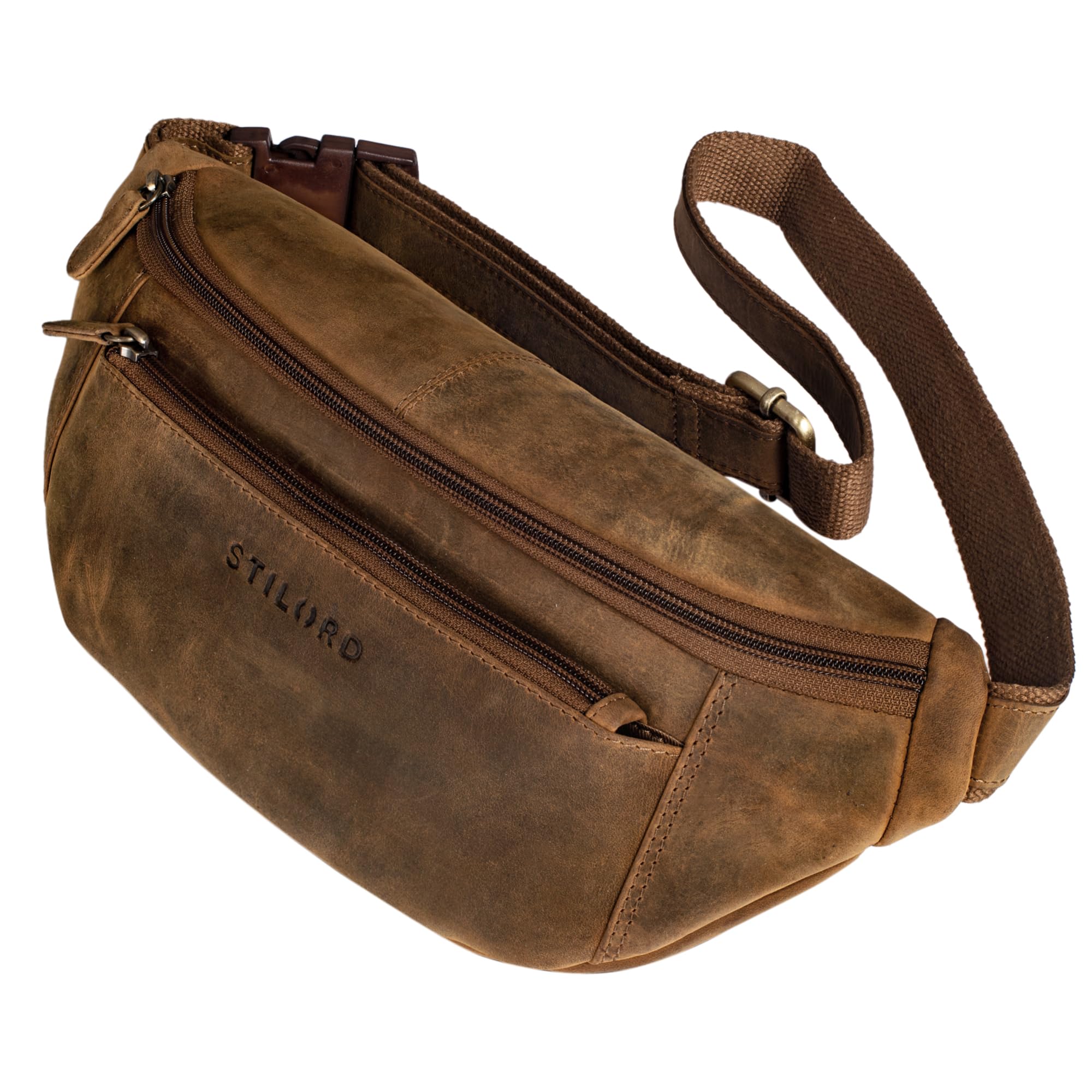 STILORDBryce' Vintage Fanny Pack Leather Belt Bag Large Vintage Bum Bag for Men Women Hip Bag Belt Bag Pouch for Jogging Festival Travel, Colour:Middle Brown
