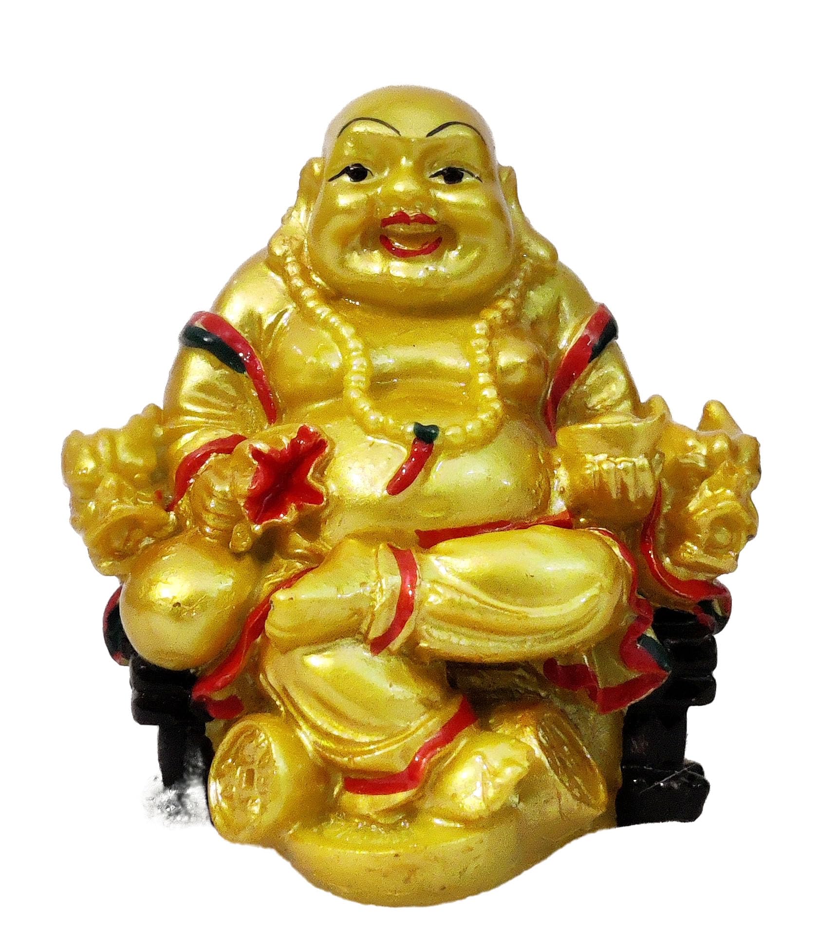 GLOOKSGLOOKS Laughing Buddha On Chair Marble Dust Idol for Home Décor/Feng Shui Good Luck for Prosperity and Happiness