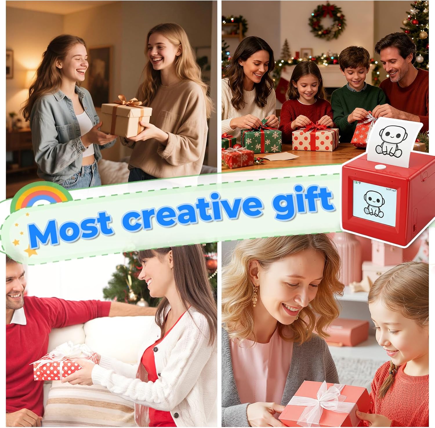 AI mini Sticker Printer with a Screen, mini Thermal Printer for Voice-to-Image Generation, Portable Sticker Maker Ideal for DIY Crafts and journaling