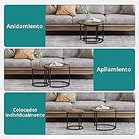 Vista 5 de Smuxee - Juego de 2 mesas de café anidadas, mesa de centro redonda de 23.6" con tapa de grano de madera y pies ajustables antideslizantes, mesa