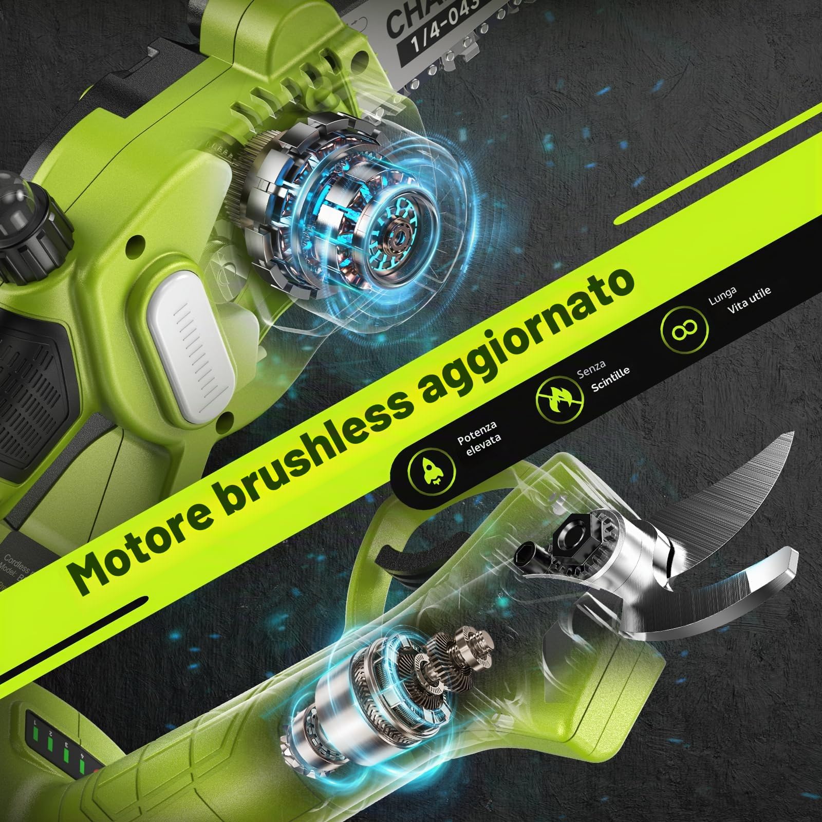 Supstable 4 in 1 Kit Motosega a Batteria Telescopica 6 Pollici 33 mm con 8000 mAh Batterie 4,8 m