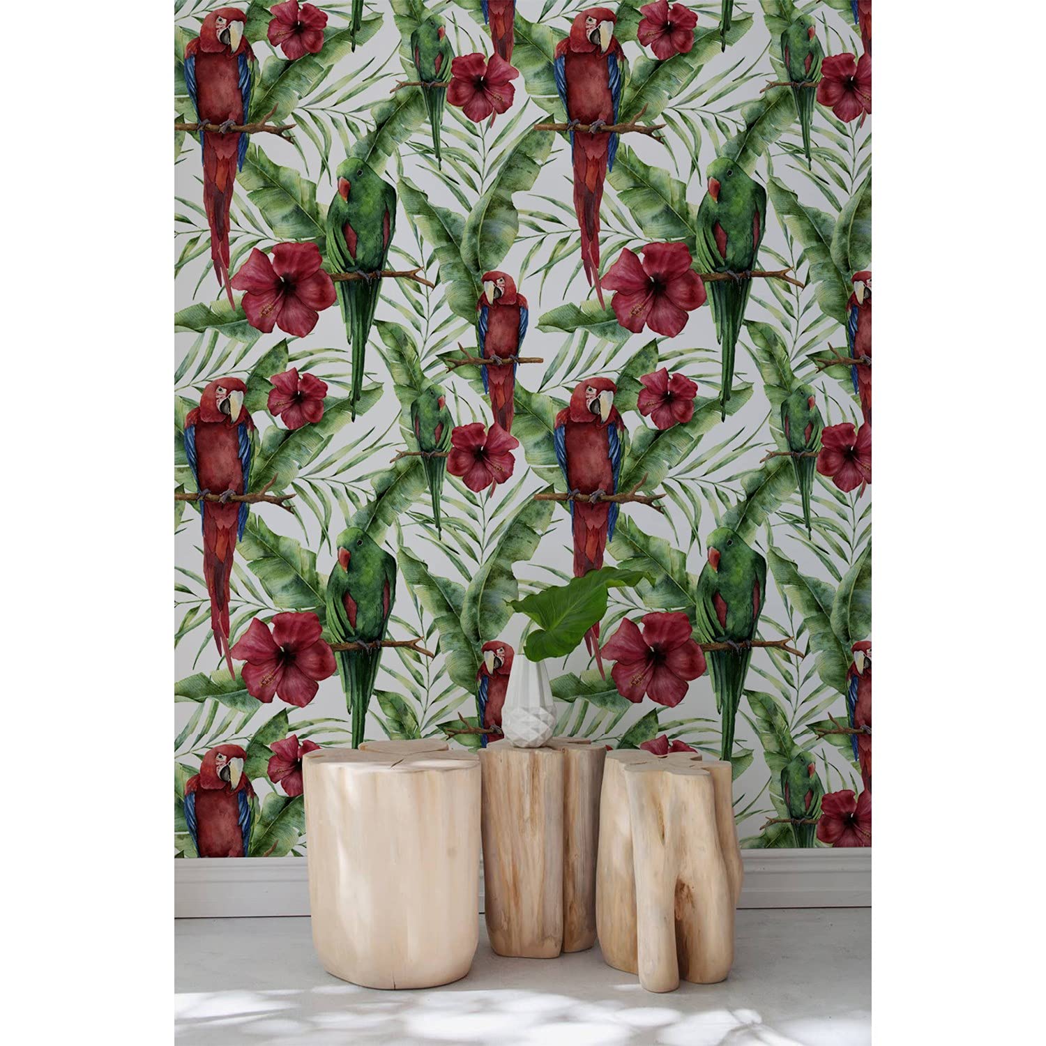 Papier peint perroquets sur feuilles tropicales 152x104cm Coloray