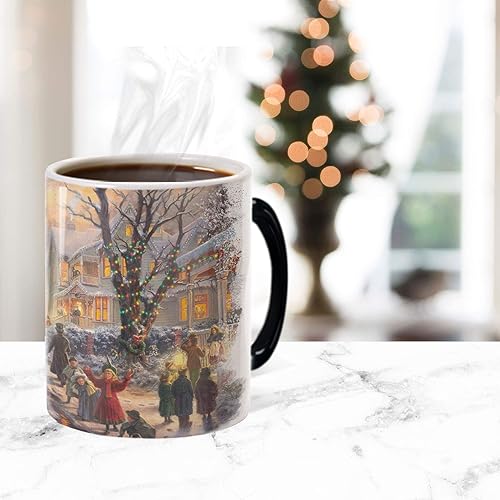 Miniatura 2 de Morphing Mugs Thomas Kinkade – Una Navidad victoriana – Una taza de cerámica sensible al calor que cambia de color de 11 onzas – Imagen revelada