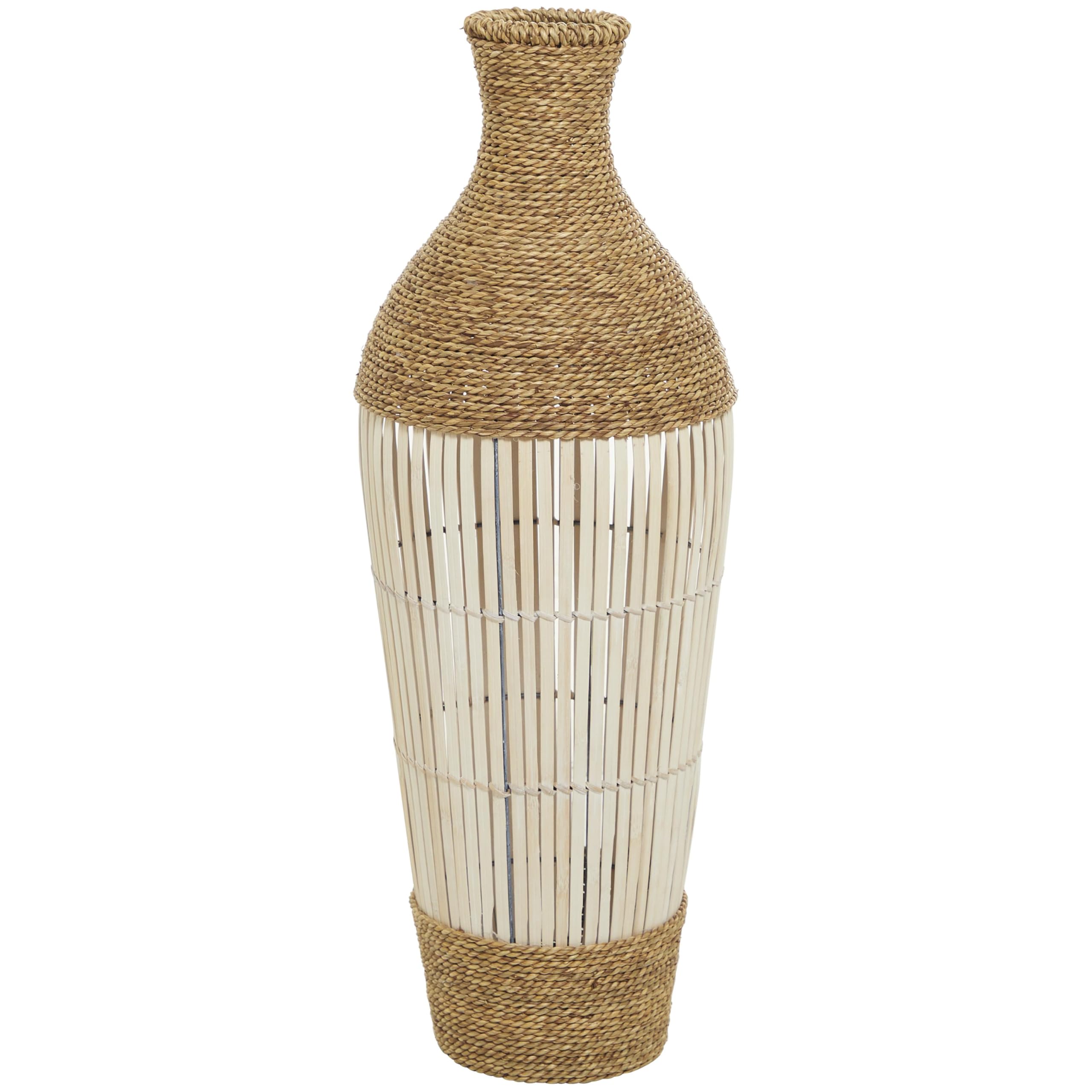 Deco 79 Seagrass El Yapımı Dekoratif Vazo Sarılı Uzun Orta Parça Vazo Krem Çıtalı Bambu Merkezi, Ev Dekorasyonu için Vazo 28 x 28 cm x 81 cm, Kahverengi