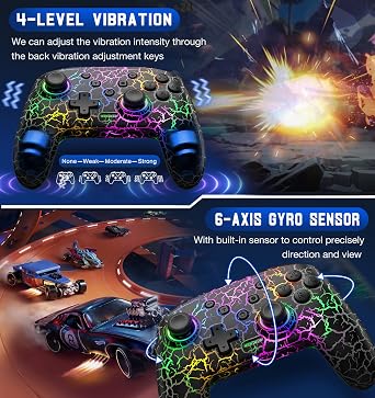 Gammeefy Switch Controller, Wireless Switch Pro Controller for Nintendo Switch/Switch 2/Lite/OLED, 9 Color Adjustable LED Switch Remote Compatible with PC/Android/IOS with Programmable Function
