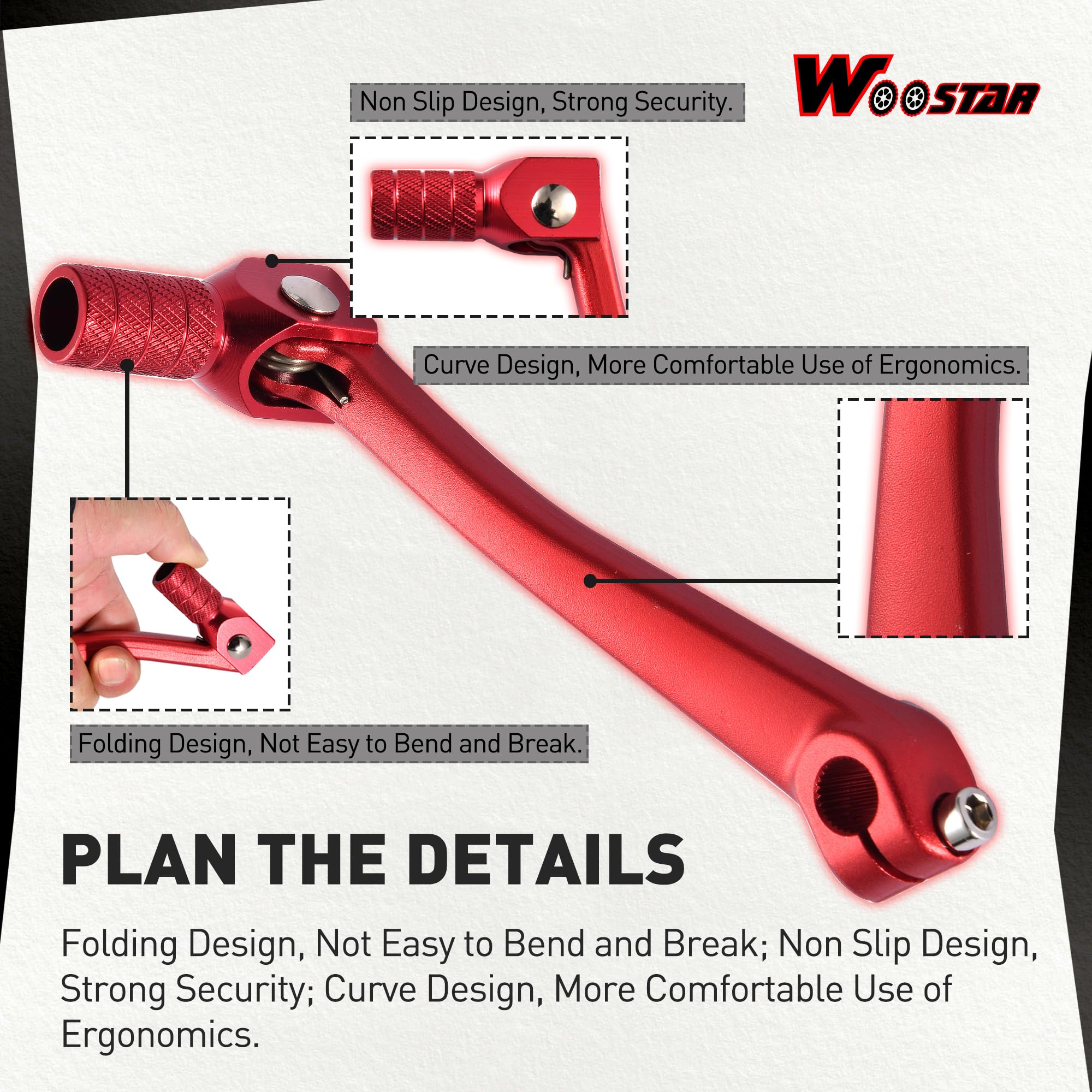 WOOSTAR 2" Leva Cambio Pieghevole Sostituzione per CRF50 CRF70 CRF XR50 XR70 50cc 70cc 90cc 110cc Dirt Pit Bike Rosso