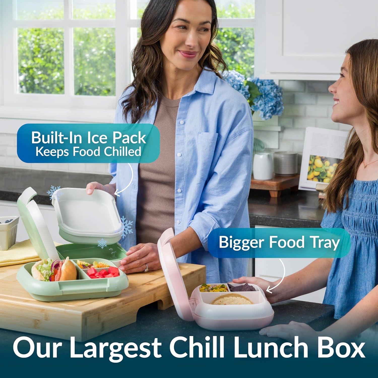 Bentgo Chill Max Leak-Proof XL Lunch Box - Included Ice Pack Keeps Food Cold; 5-Cup Capacity for Ages 8+, 3 or 4 Compartment Bento Box, BPA-Free, Dishwasher Safe (Pink Cloud & Blush) - Image 2