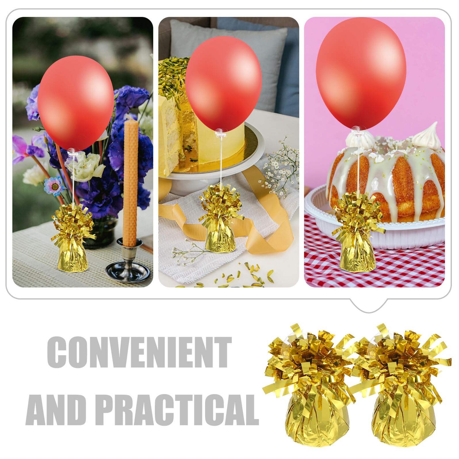 Goldene Ballongewichte aus Pvc und Zement, 6 Stück | Ballongewicht für Party und Fest, Leicht zu Handhaben, Stabile Aufhängung für Bögen und Tischdeko