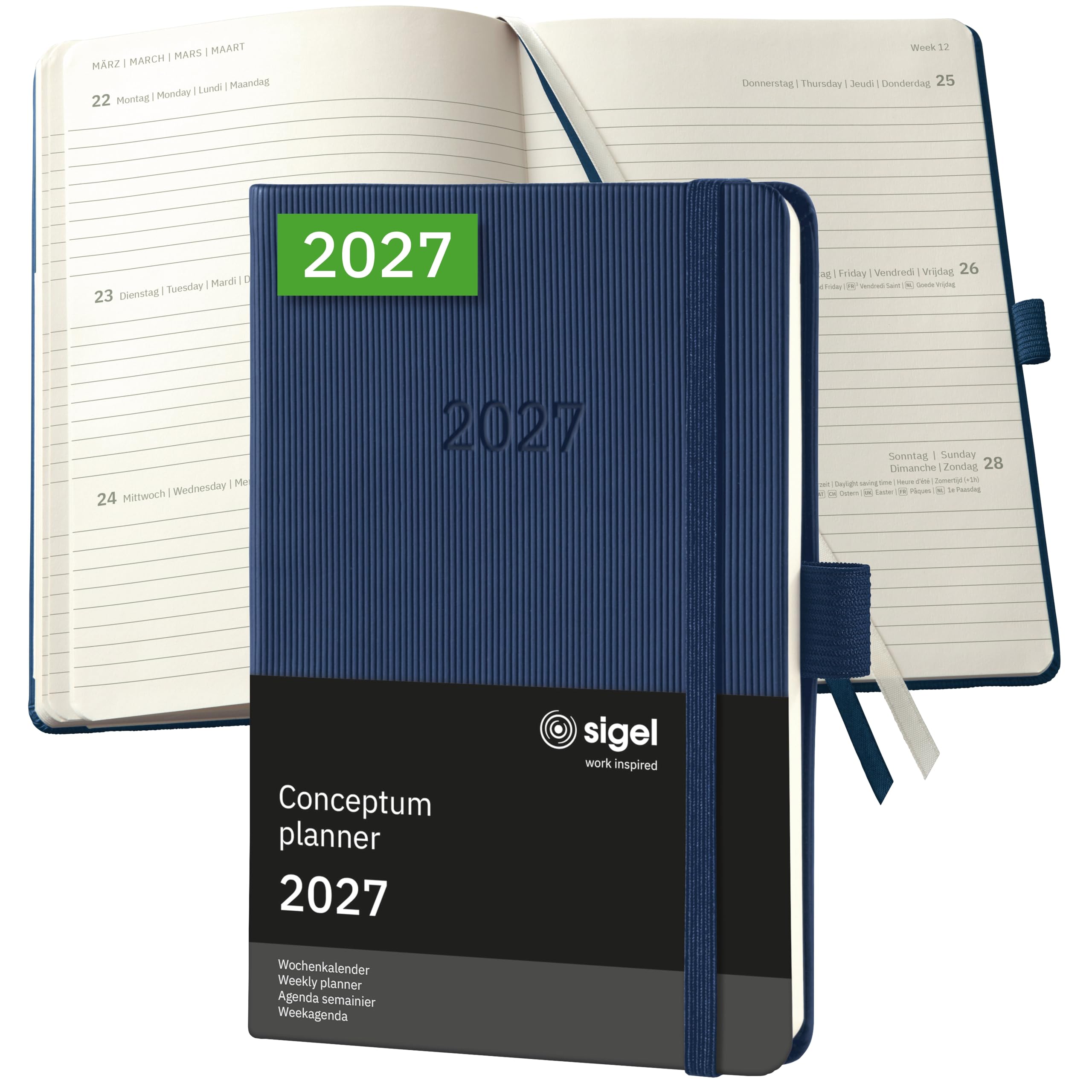 SIGEL C2763 Weekly planner Conceptum 2027-1 year - approx. A6 - dark blue - 2 pages = 1 week - hardcover - 80 gsm - 176 p. - FSC-certified
