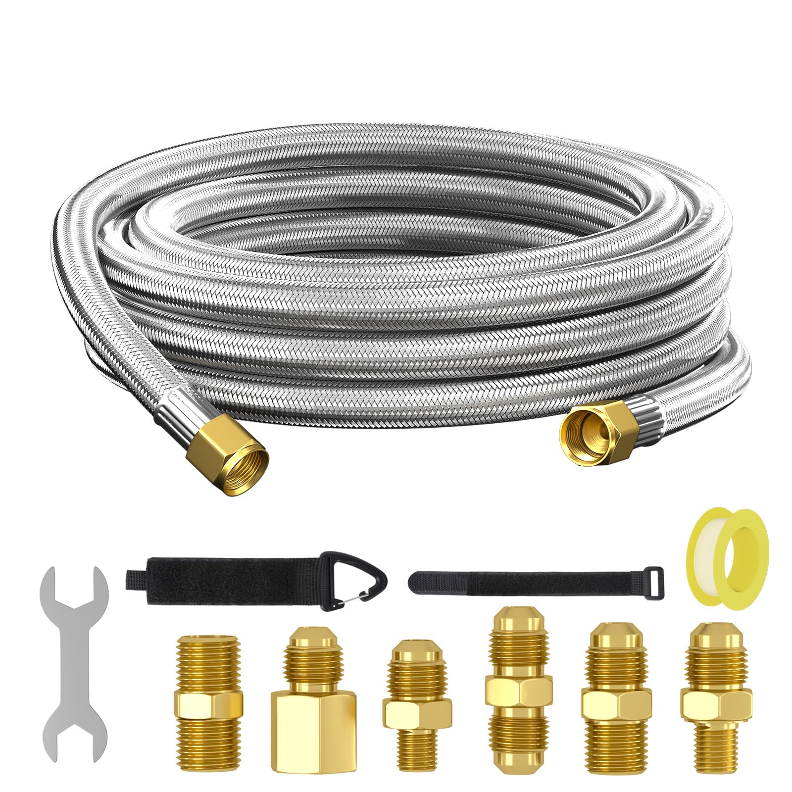 Estensione per tubo propano ad alta pressione aggiornata, tubo del gas intrecciato con accoppiamento di conversione da 3/8" svasato a 1/2" femmina NPT, 1/4" maschio NPT, 3/8" maschio flare, per
