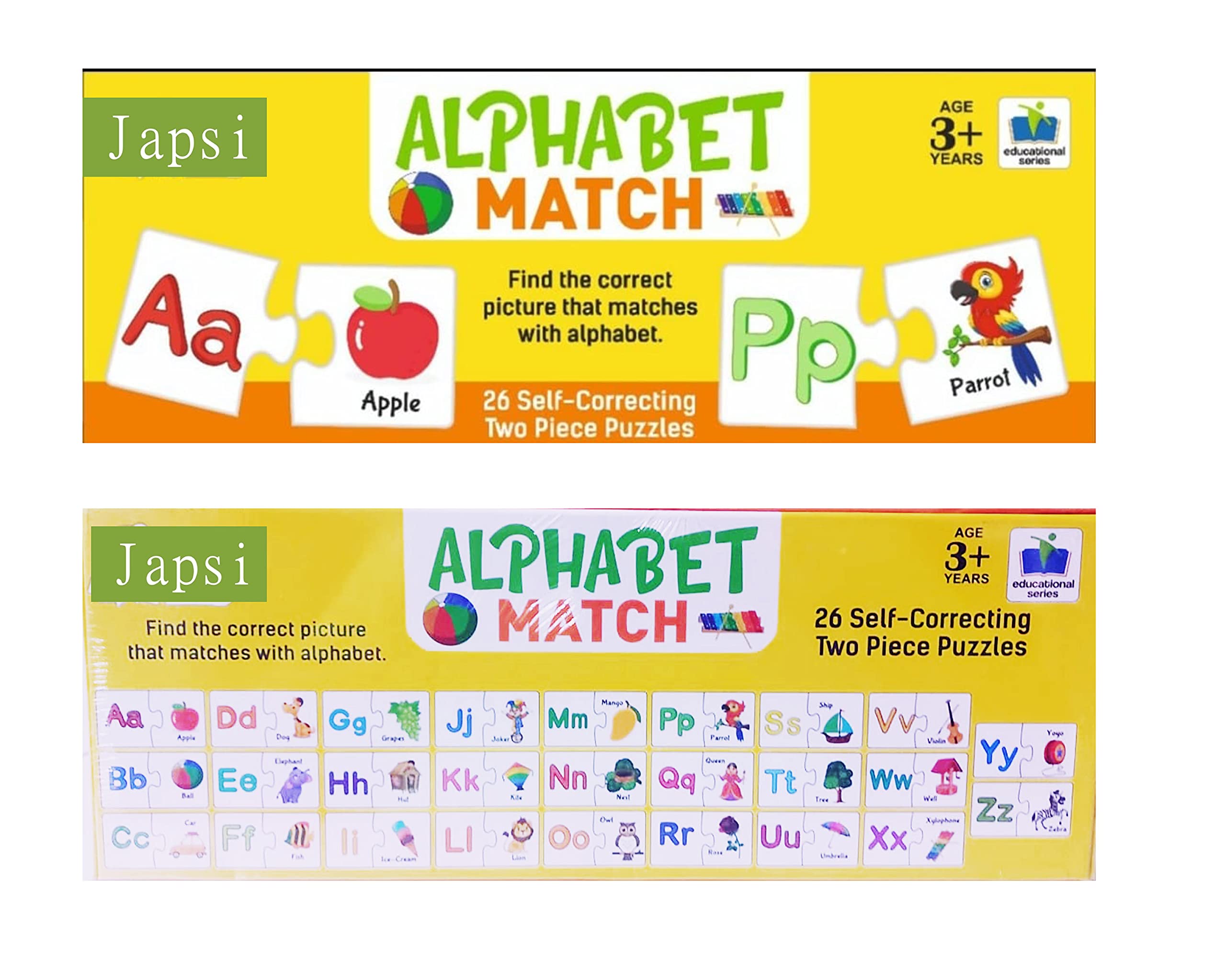 JAPSI Match Puzzles ; 26 Self Correcting Puzzles - 2 Pieces Each ; Educational Puzzles ;Improves Focus and Concentration; 3 Years & Above (Alphabets)