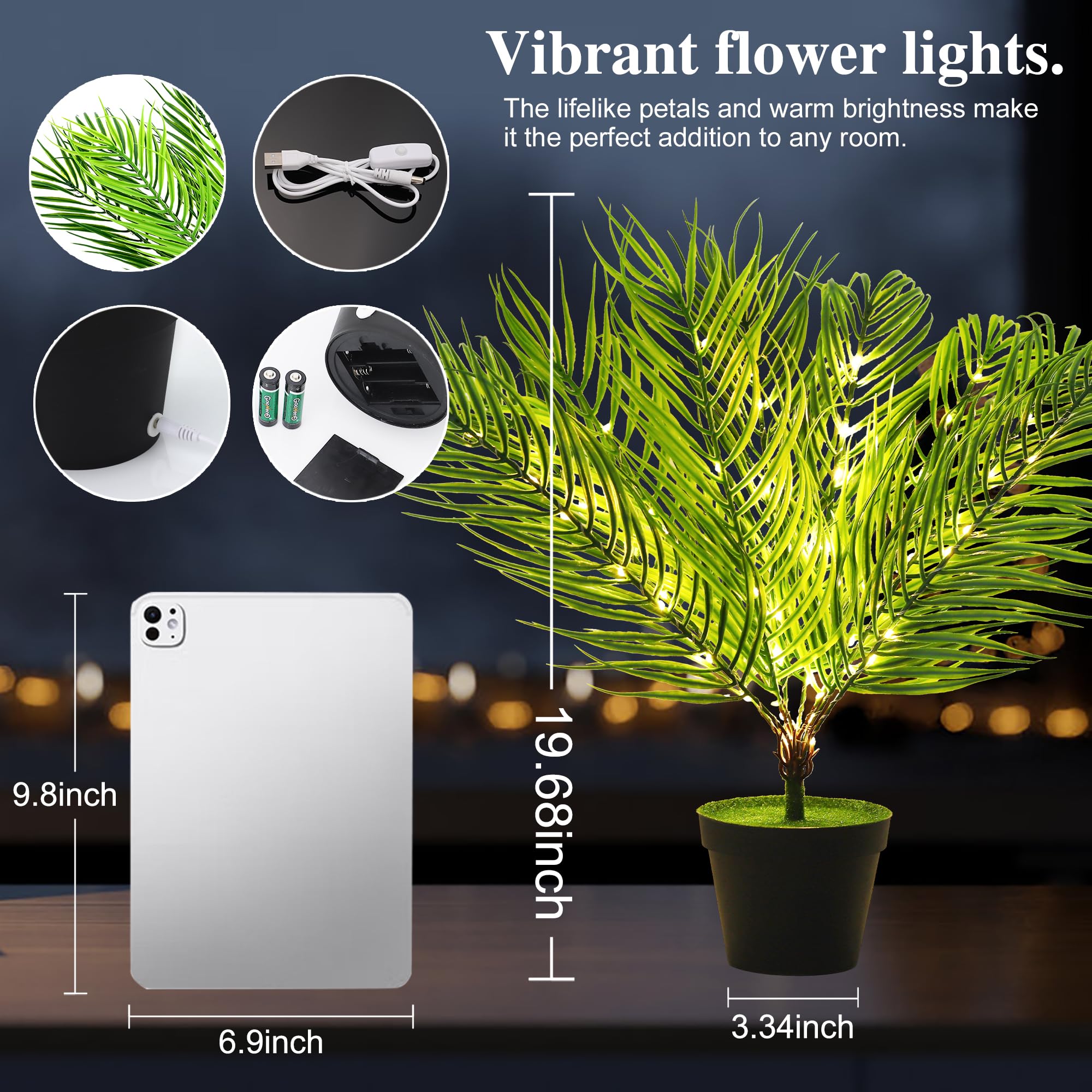 Lampada artificiale a forma di albero scintillante, 49,8 cm, USB e a batteria, per camera da letto, ufficio, bar, ufficio, feste, ideale per Natale, compleanno, festa della mamma