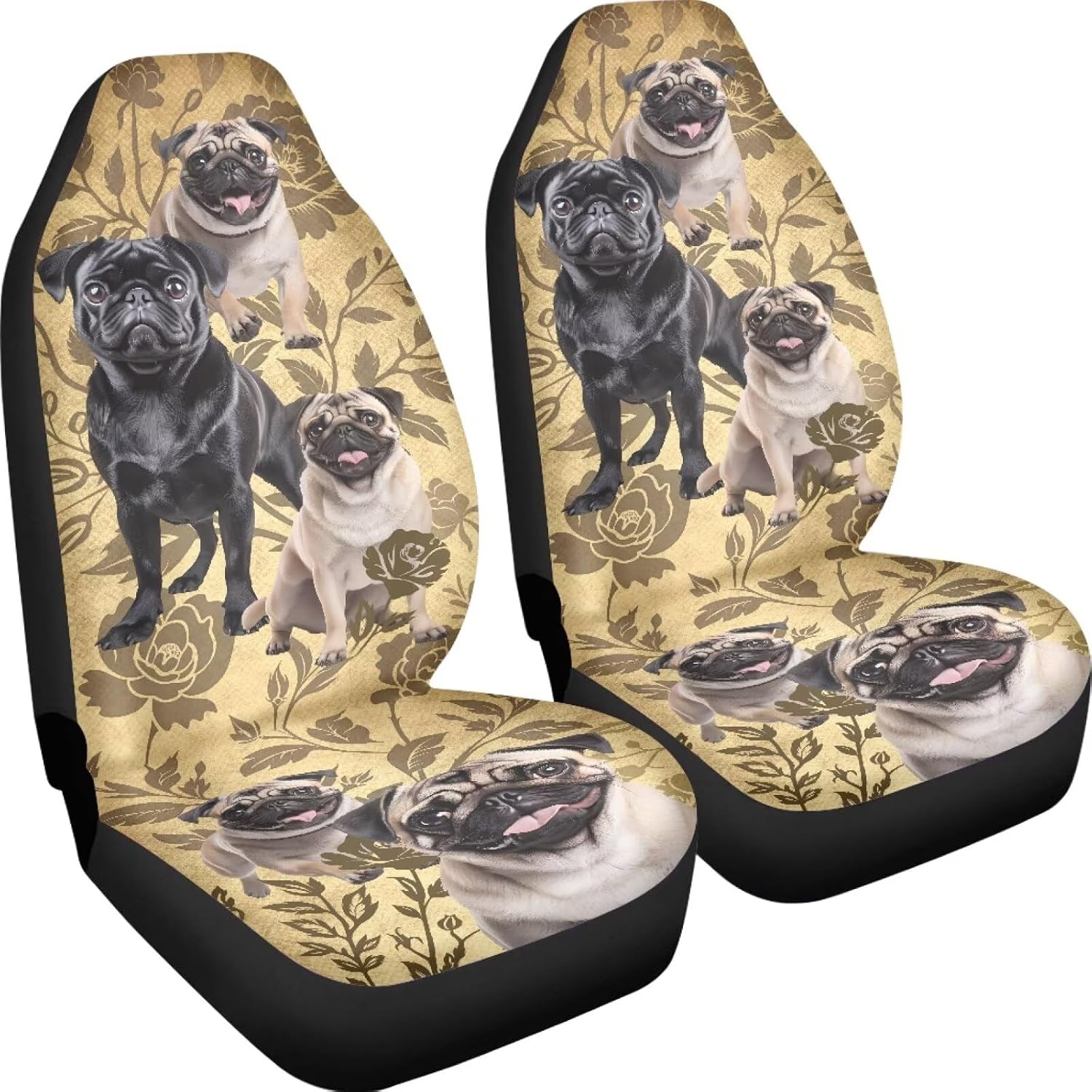 Pug Floral Print Car Seat Covers for Dog Lovers,Universal Comfortable Front Seats Mat Fit for Most Cars,SUVs,Sedans,Trucks or Van