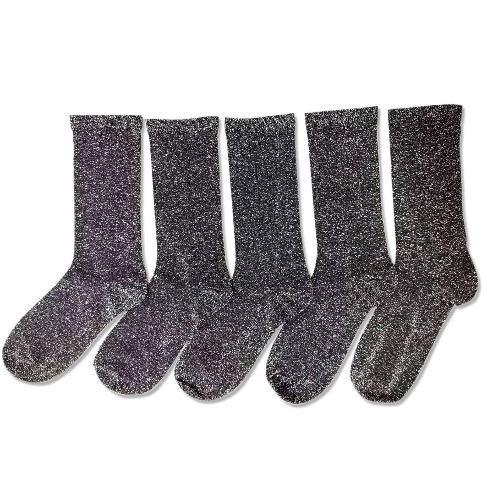 CENAST 2 Pairs Women's Novelty Glitter Ankle Socks Casual Ladies Bright Retro Sox Piles Sock, 5pairs-silver Gray, One size
