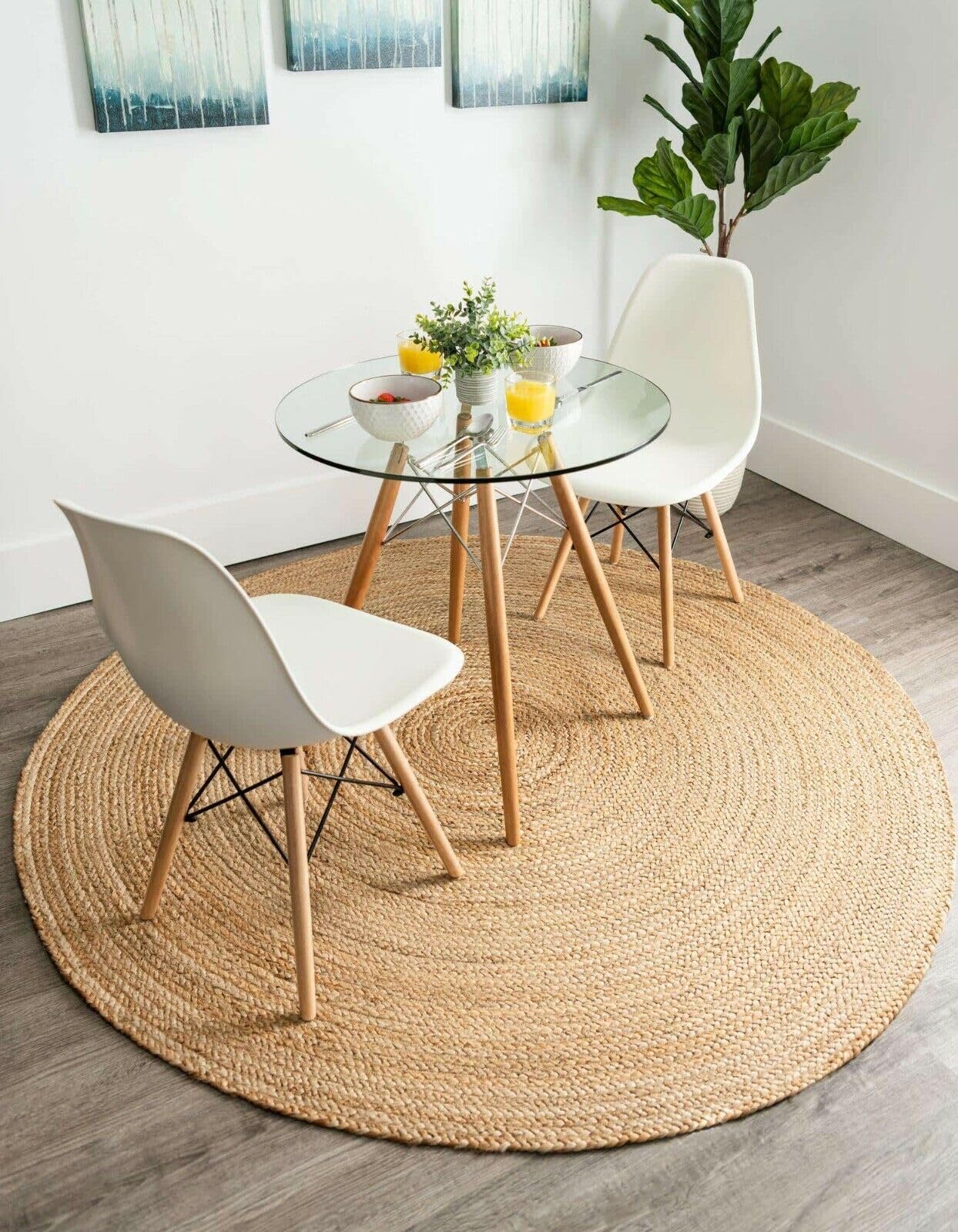 Tapis en jute pour la cuisine et le salon beige rond de 240cm