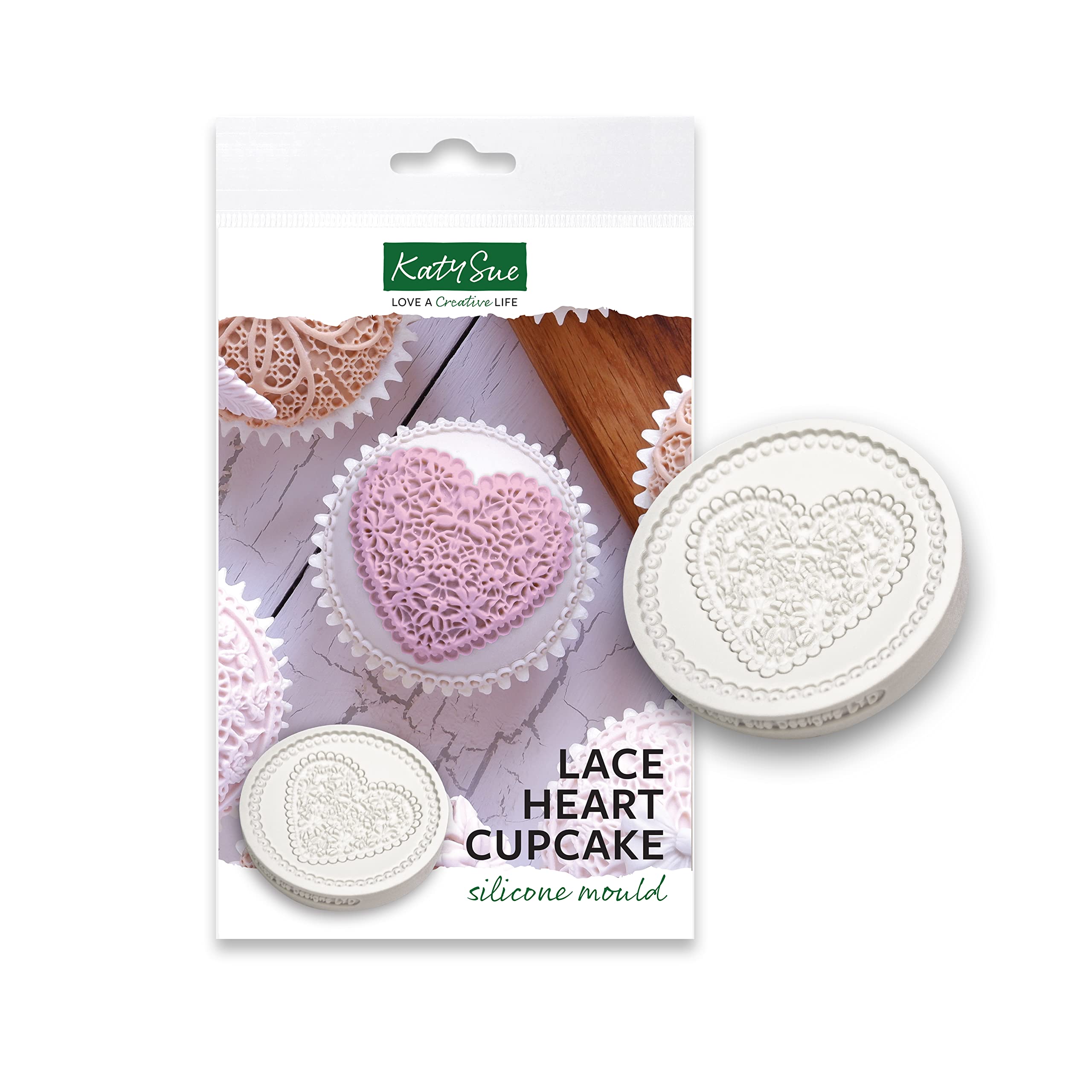 Katy Sue Grey Lace Heart Cupcake Silicone Mould For Cake Decorating