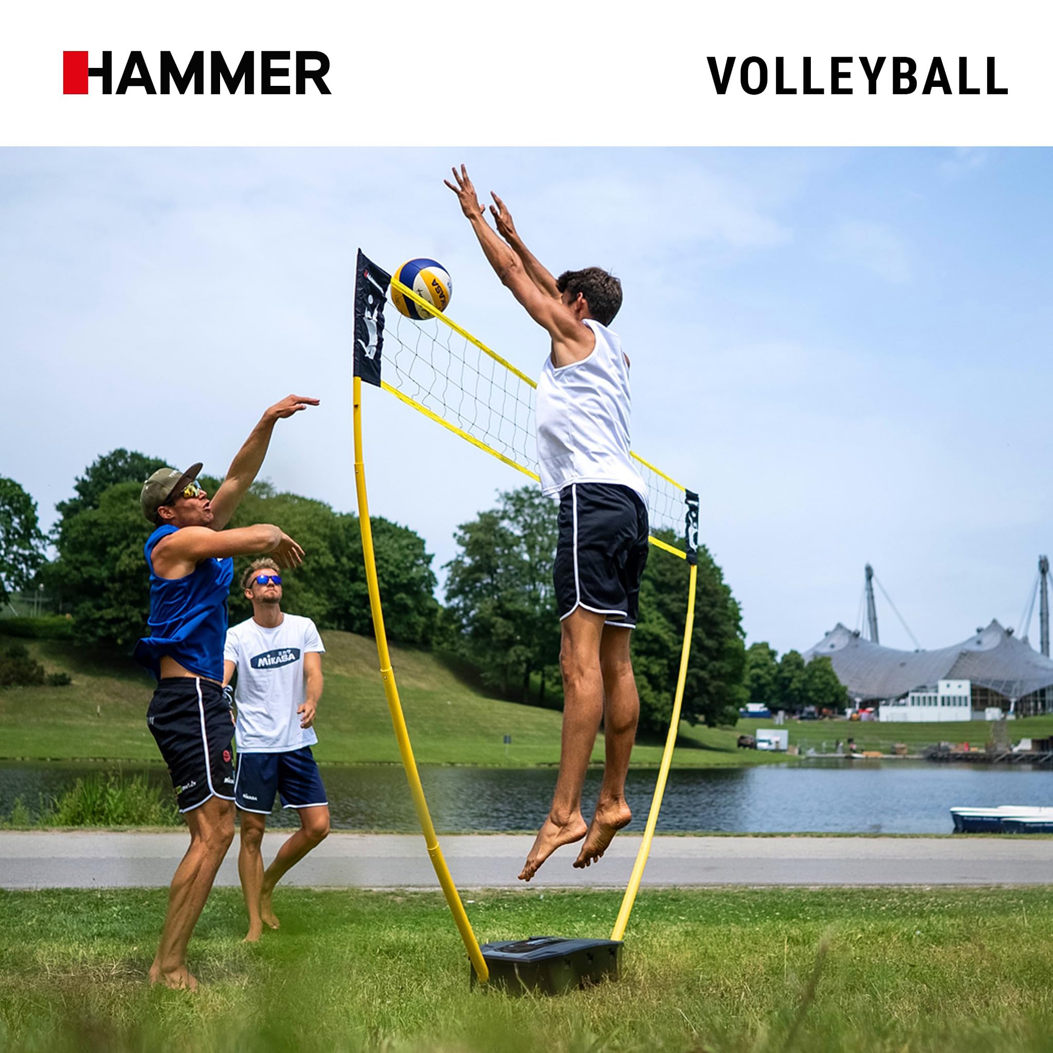 HAMMER 3 in 1 Netz Set für Volleyball, Badminton & Tennis, Spaß für jung und alt, mit Tragekoffer/Pfostenständer, leichter Aufbau, schnell verstaut und leicht transportiert