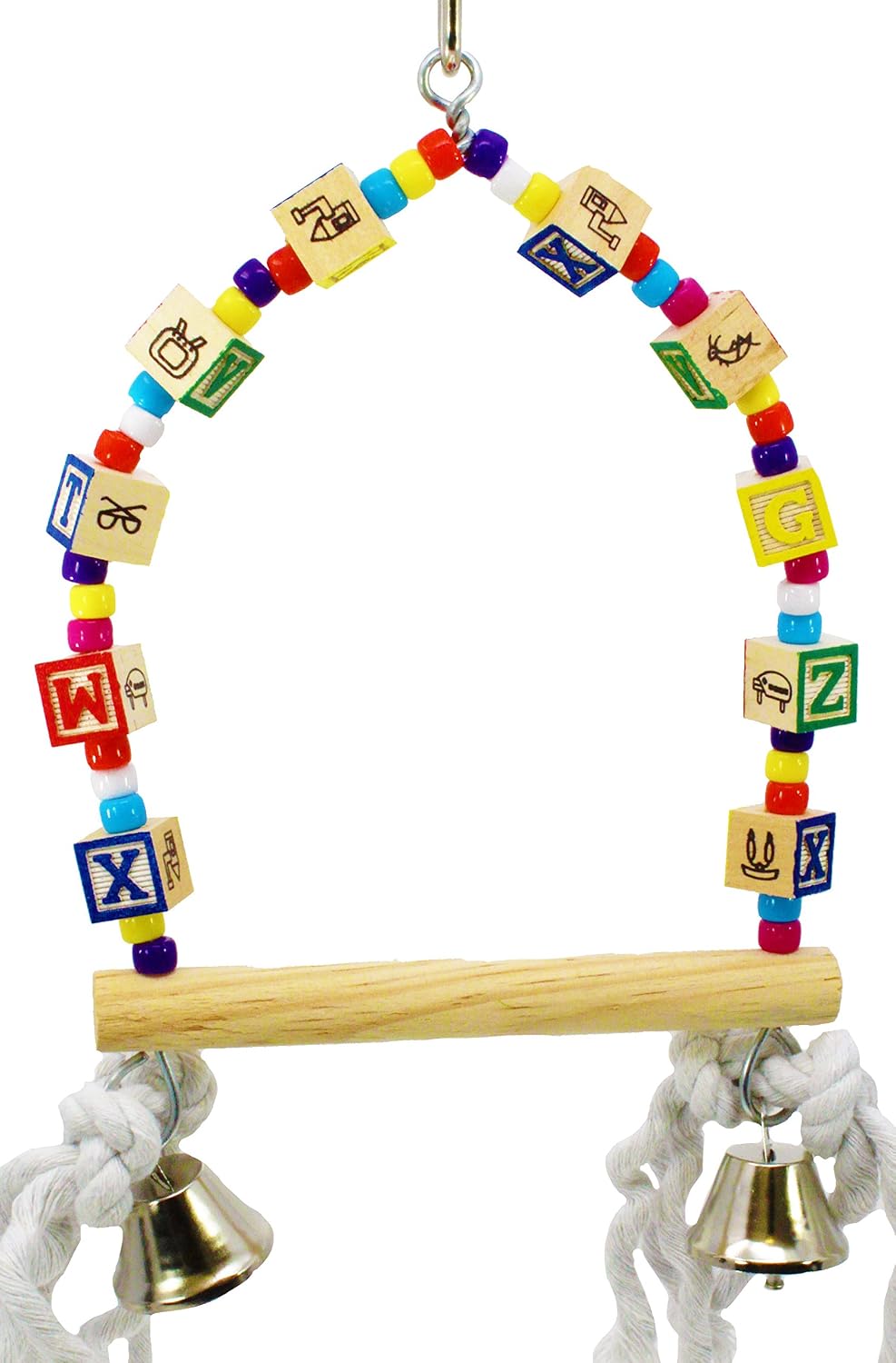 Bonka Bird Toys 1137 Small ABC Swing Parrot cage Parakeet Cockatiel Finch Lovebird Budgie Aviary Supplies Wood Blocks Color Shapes