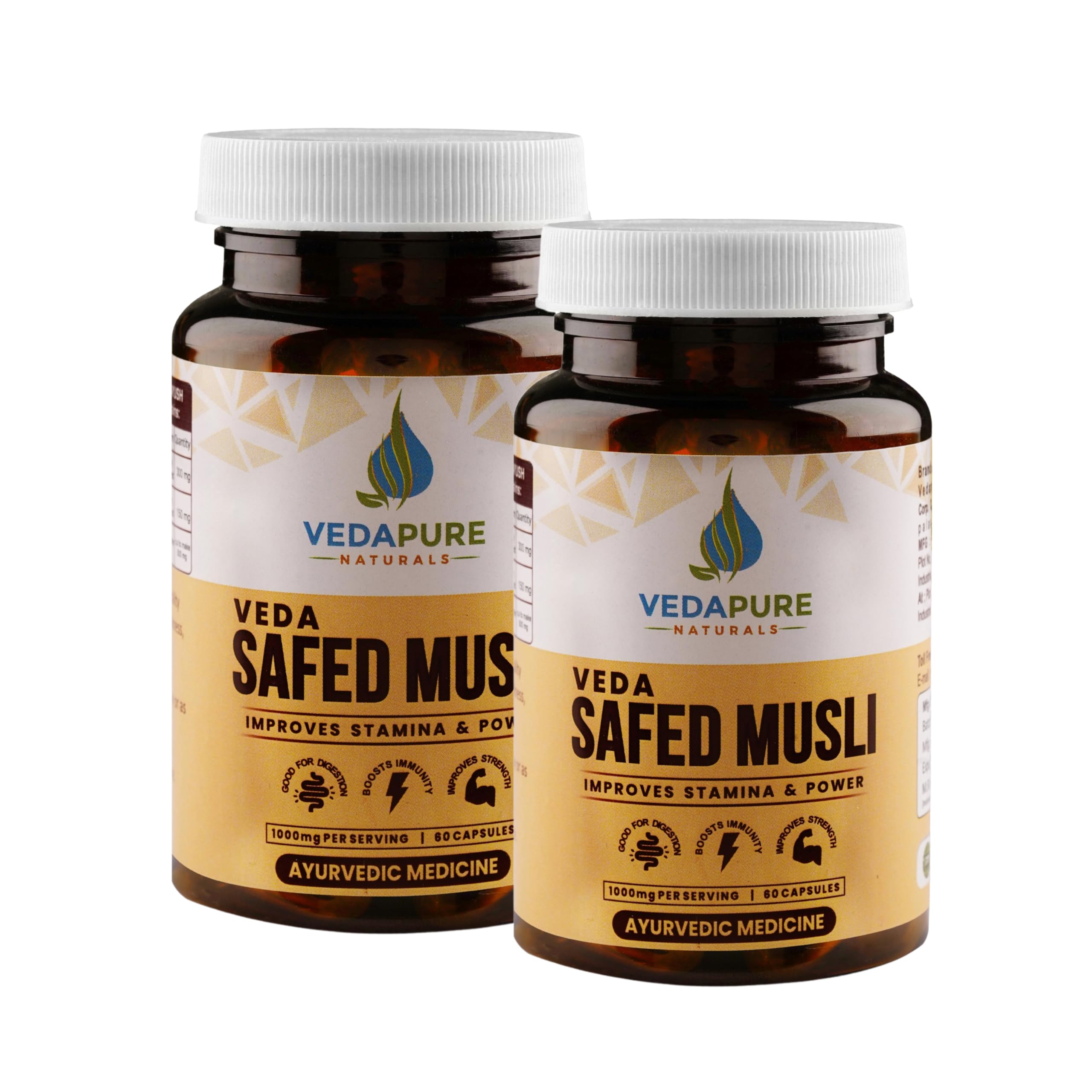 Vedapure Safed musli | Safed Musli Extract Capsules for Immunity, Strength, Energy Level, Enhances Sports Performance and Healthy Bones 1000mg| (120 Capsules- Pack of 2) (B0D9FQ7KG8) Amazon Price History, Amazon Price Tracker