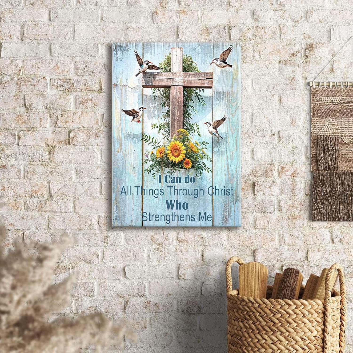Christian Canvas Wall Art Inspirational Religious Bible Verse Paintings Pictures Wall Decor Farmhouse Hummingbird Sunflower Poster Printing Artwork for Bathroom Living Home Decoration 16"x24"