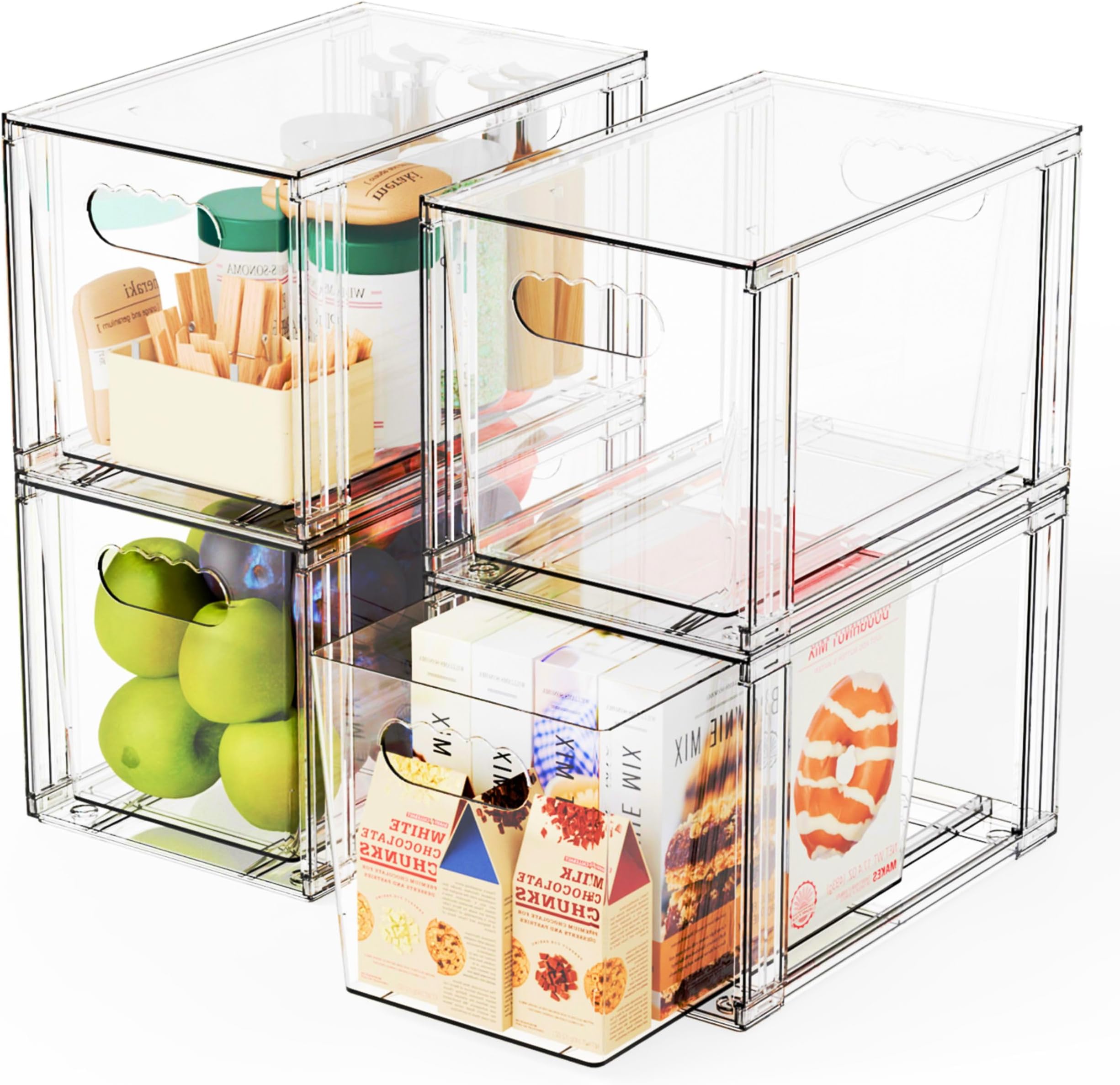 Yieach 4 Pack Large Stackable Storage Drawers,Clear Acrylic Drawer Organizers and Baby Bottle Organizer for Countertop,Cabinet,Bathroom,Pantry,Office Closet Organizers and Brightroom Storage Bins