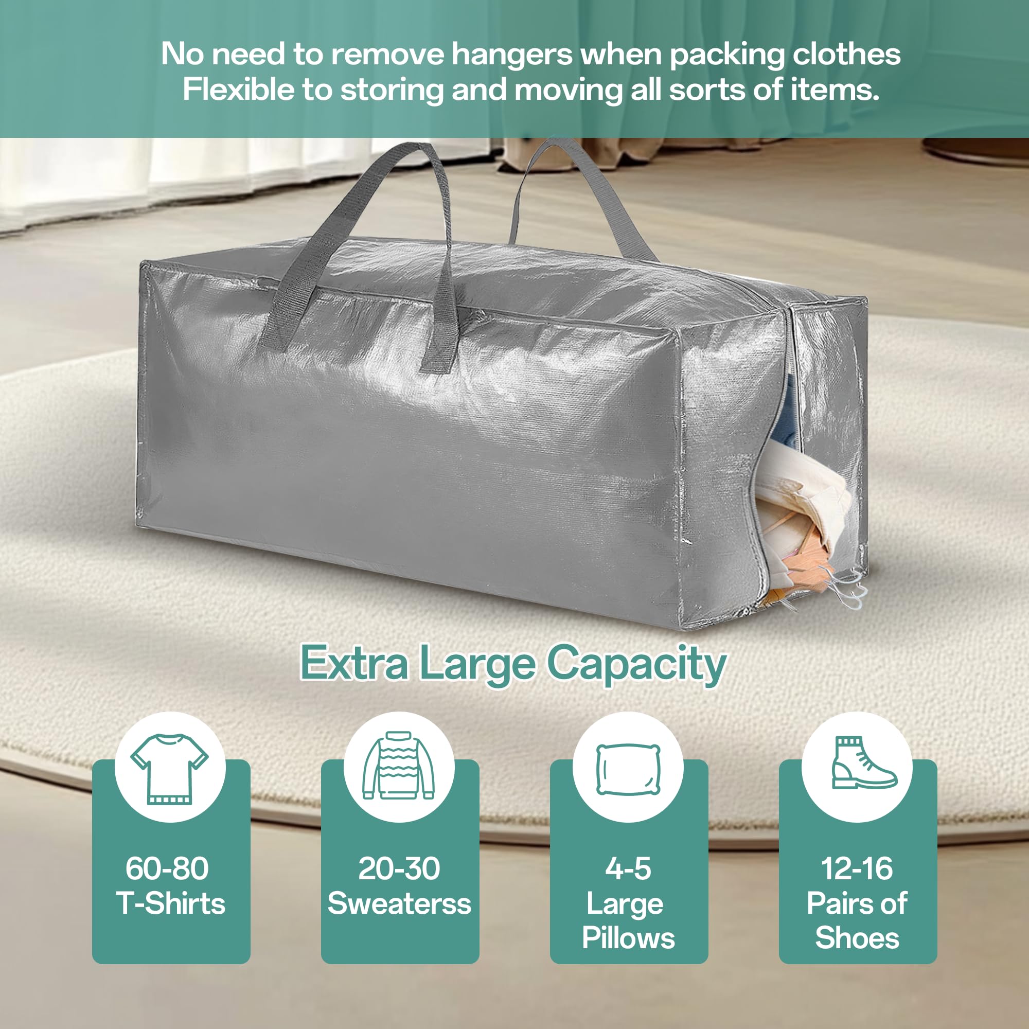 Foyer Nuage Storage Bags with Zips, Strong and Durable Big Bags with Handle and Backpack Straps for Moving House Laundry Bags - Image 2