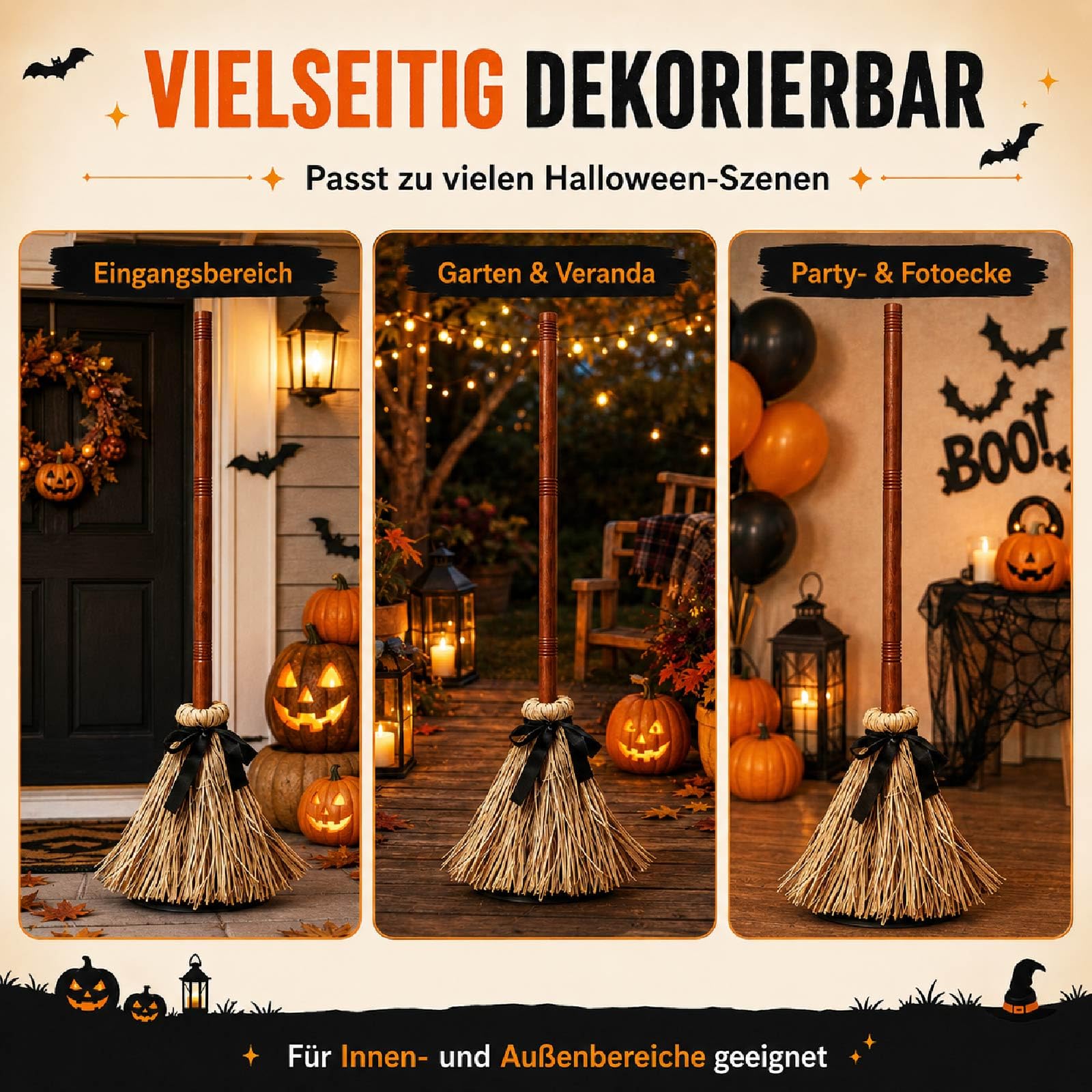 Halloween Besen Selbstfahrend, Halloween Tanzender Hexenbesen，2PCS