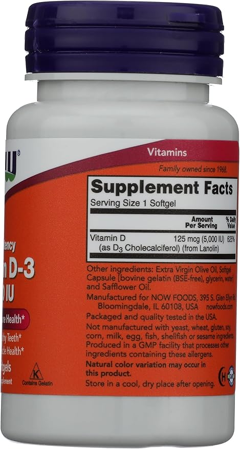Now Foods D3 5000 IU en Aceite de Oliva, 120 Cápsulas miniatura 6