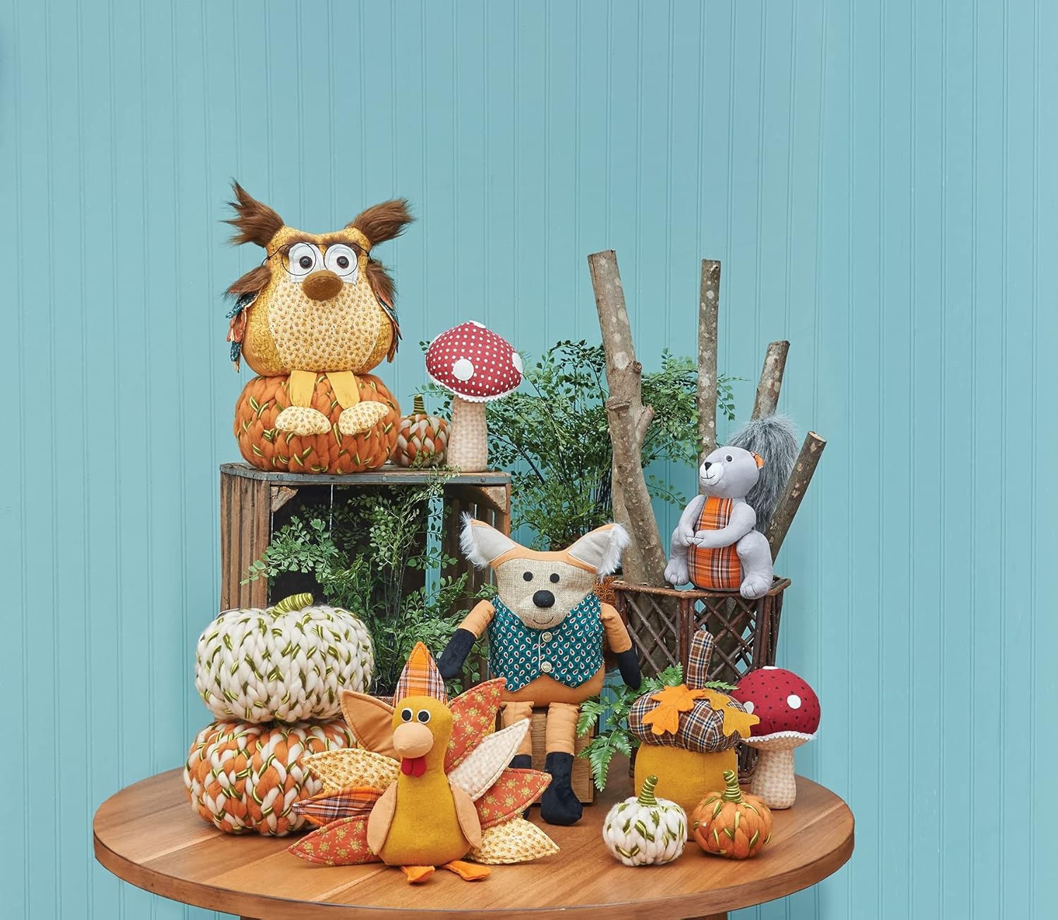 GALLERIE II Medium Wooly Fall Pumpkins Set of 3 Orange