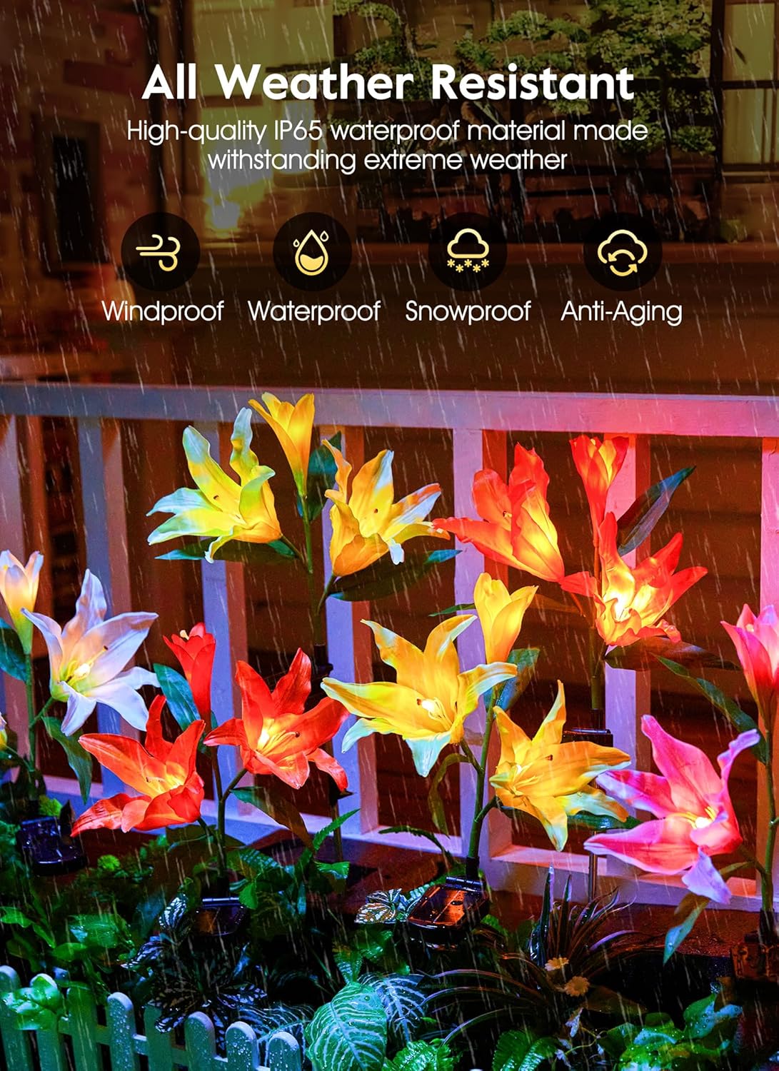 Brightown Solar Lights Outdoor, 4 Pack Solar Garden Lights with Larger & More Realistic Lily Flowers, Waterproof Outdoor Solar Lights for Yard Patio Lawn Pot Decoration