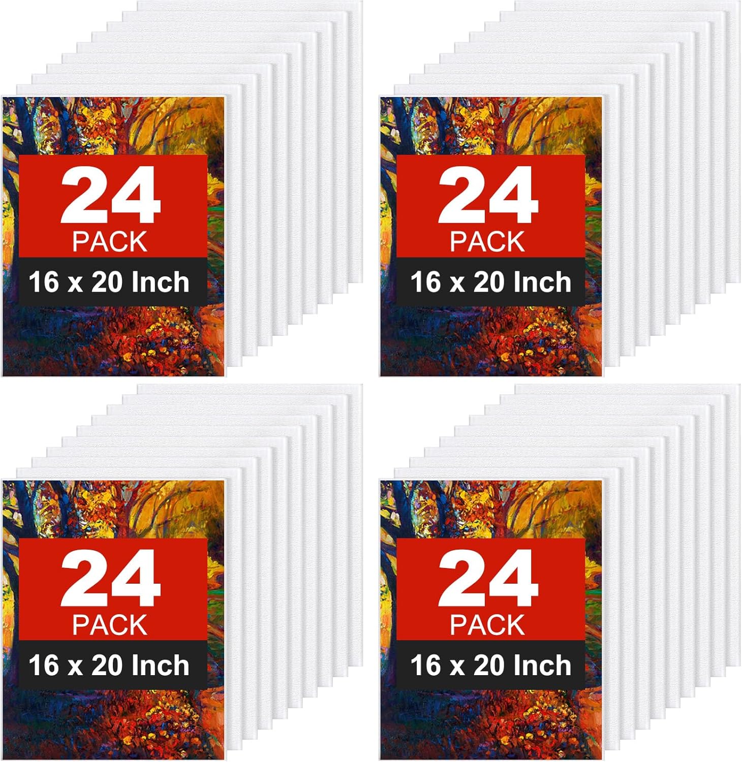 Tenceur 24 Pieces Canvas Boards for Painting 16 x 20 Inch Canvas Panel Bulk Stretched Painting Boards 100% Cotton for Acrylic, Oil Paint, Watercolor Paint for Artists, Adults