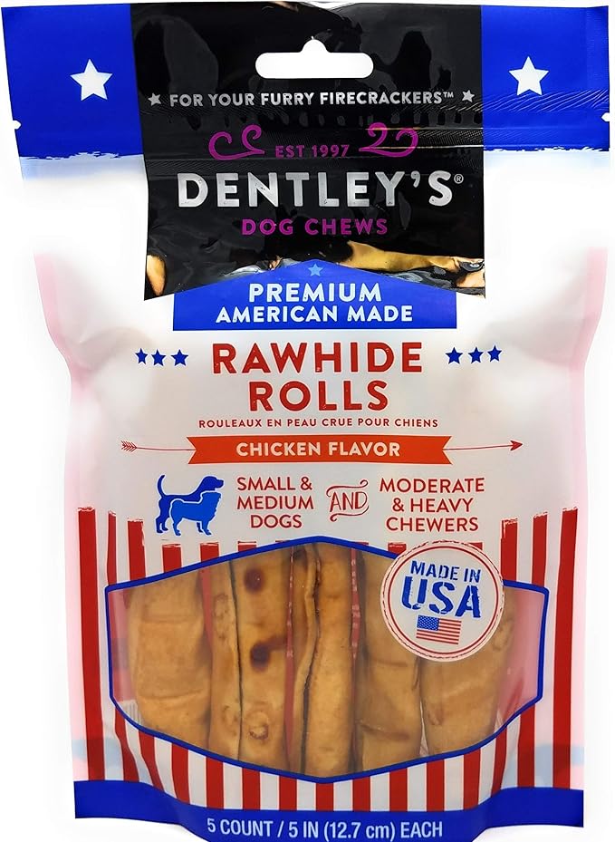 DENTLEY'S Rawhide Rolls Chicken Flavor Small& Mediun Dogs