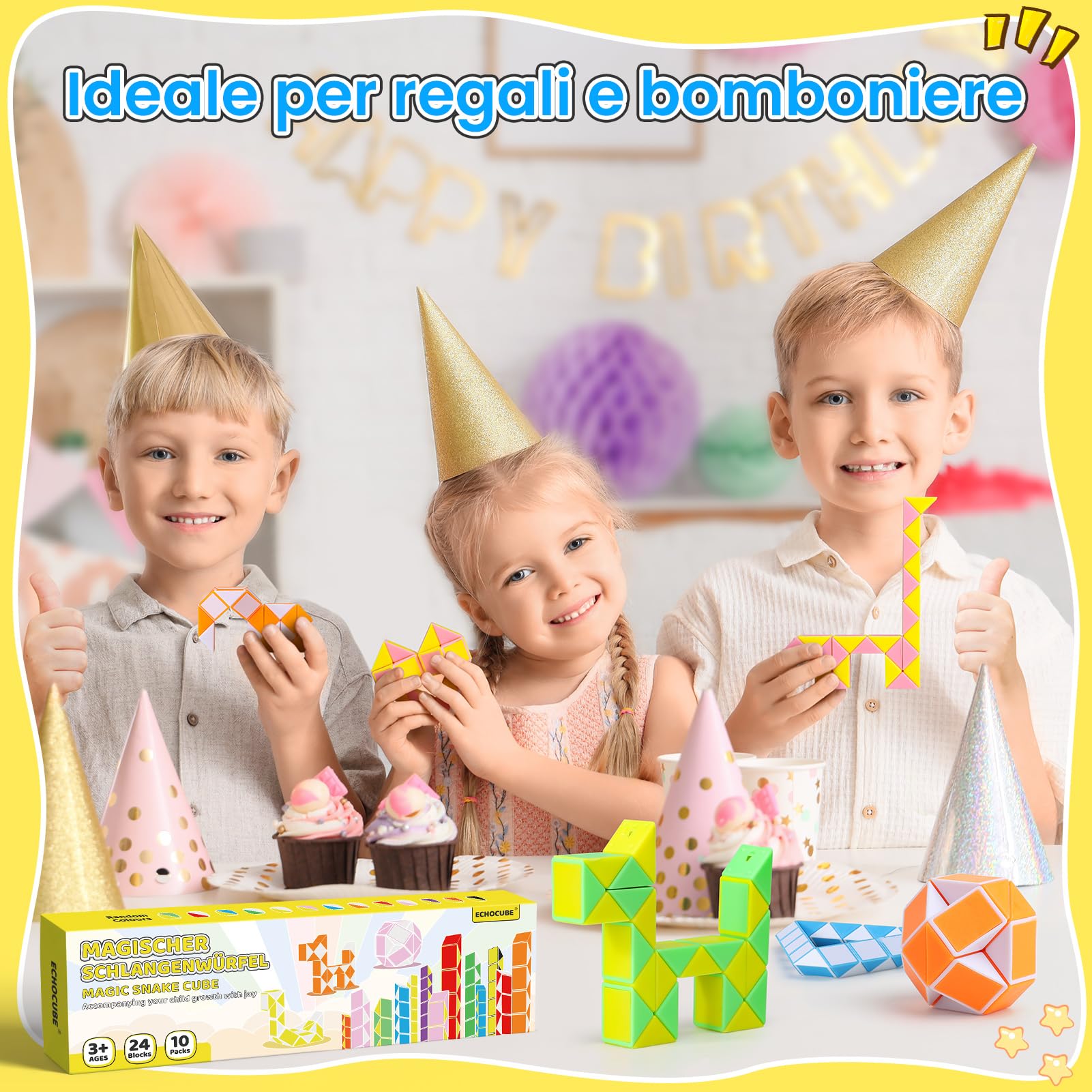 Cubo Serpente Magico, Confezione da 10 Pezzi, 24 Blocchi, Cubo Veloce, Idee Regalo per Feste, Giocattoli Rompicapo Serpente Girevole, Bomboniere per Bambini (Colore Casuale)