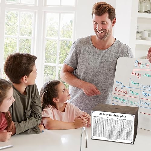 Miniatura 7 de Alcancía grande para adultos y niños, 9.84 x 5.9 x 7.08 pulgadas, caja de ahorro de dinero de madera para ahorrar dinero en efectivo, tarro de